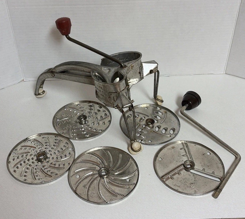 Vtg Mouli Shredder with 5 Blades & Handle Made in France Salad Maker Extra Hdl Vtg Mouli Shredder with 5 Blades & Handle Made in France Salad Maker Extra Hdl