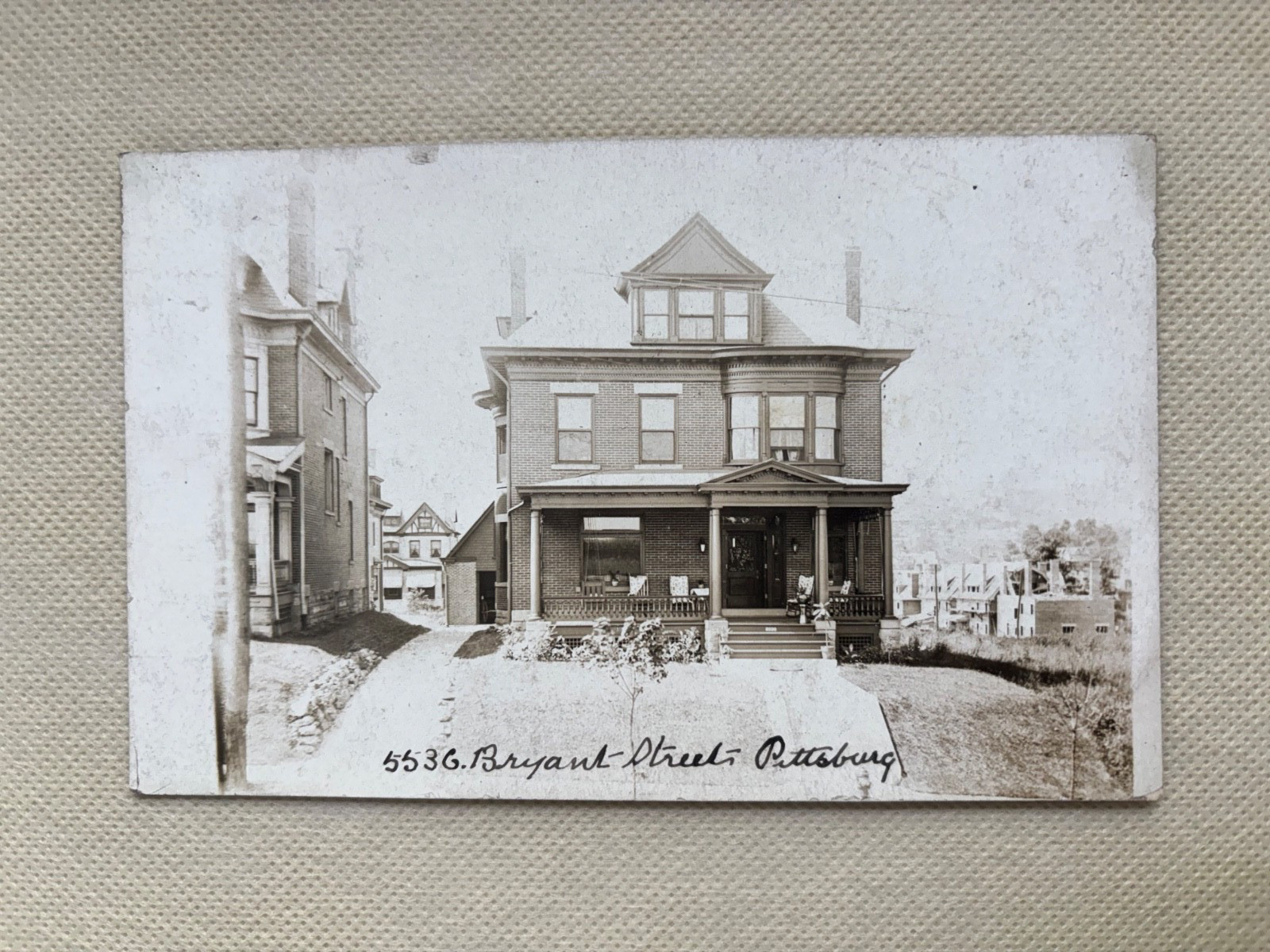 Pittsburgh PA RPPC 5536 Bryant Street Brick House Porch Vintage Postcard 1909