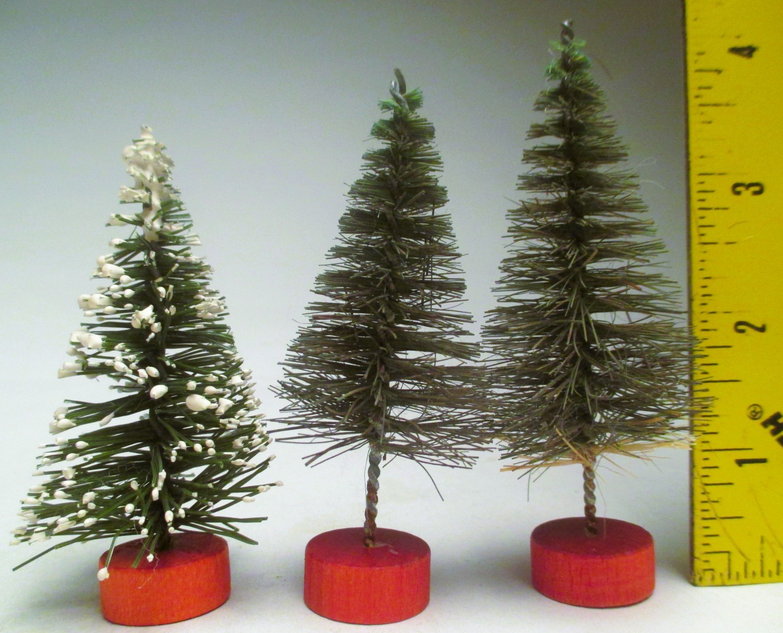 Vintage Three Bottle Brush Novelty Christmas Trees  One is Flockedmade in Japan