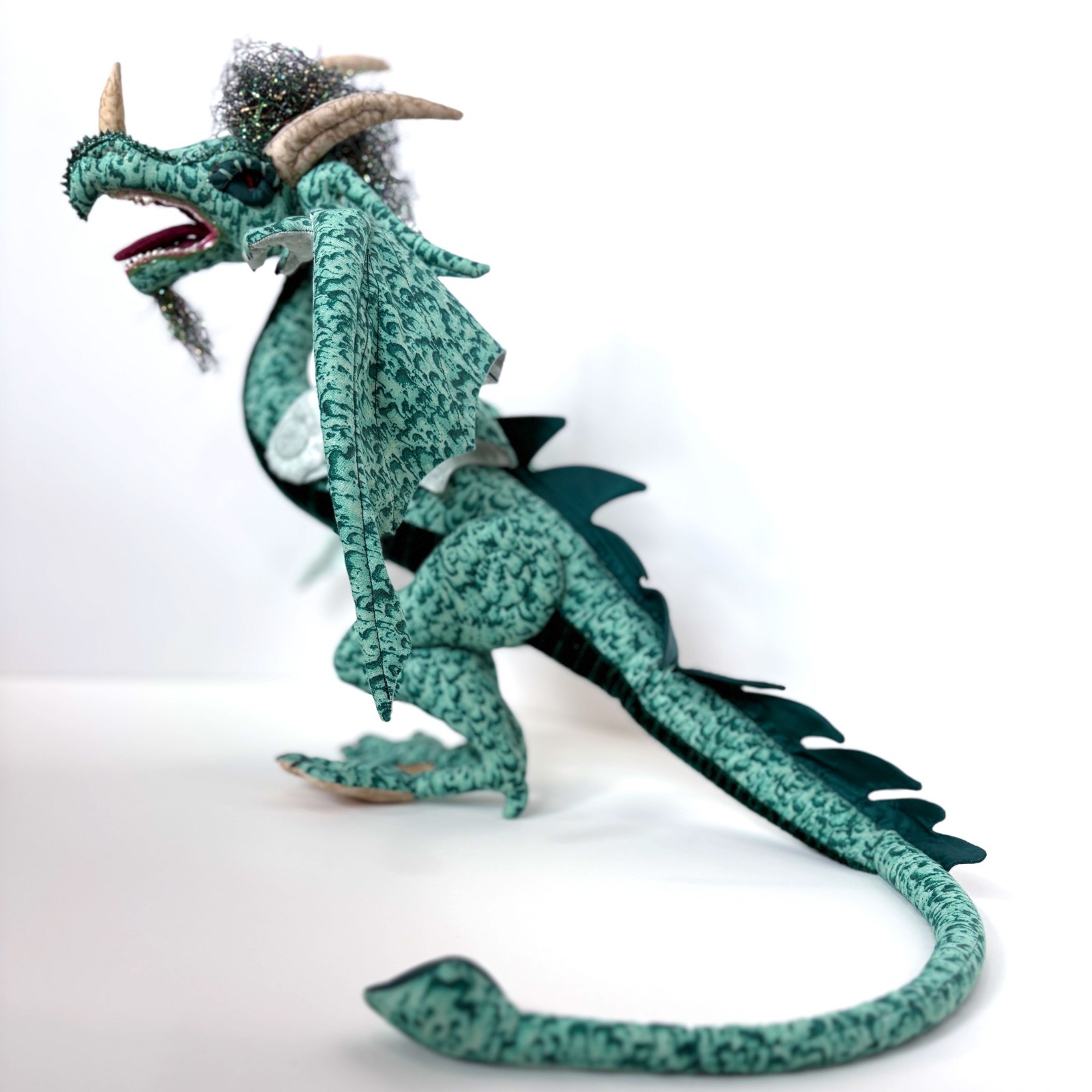 Vtg OOAK 37” Large Handmade Fantasy DRAGON Firm Plush Stuffed Posable Jointed