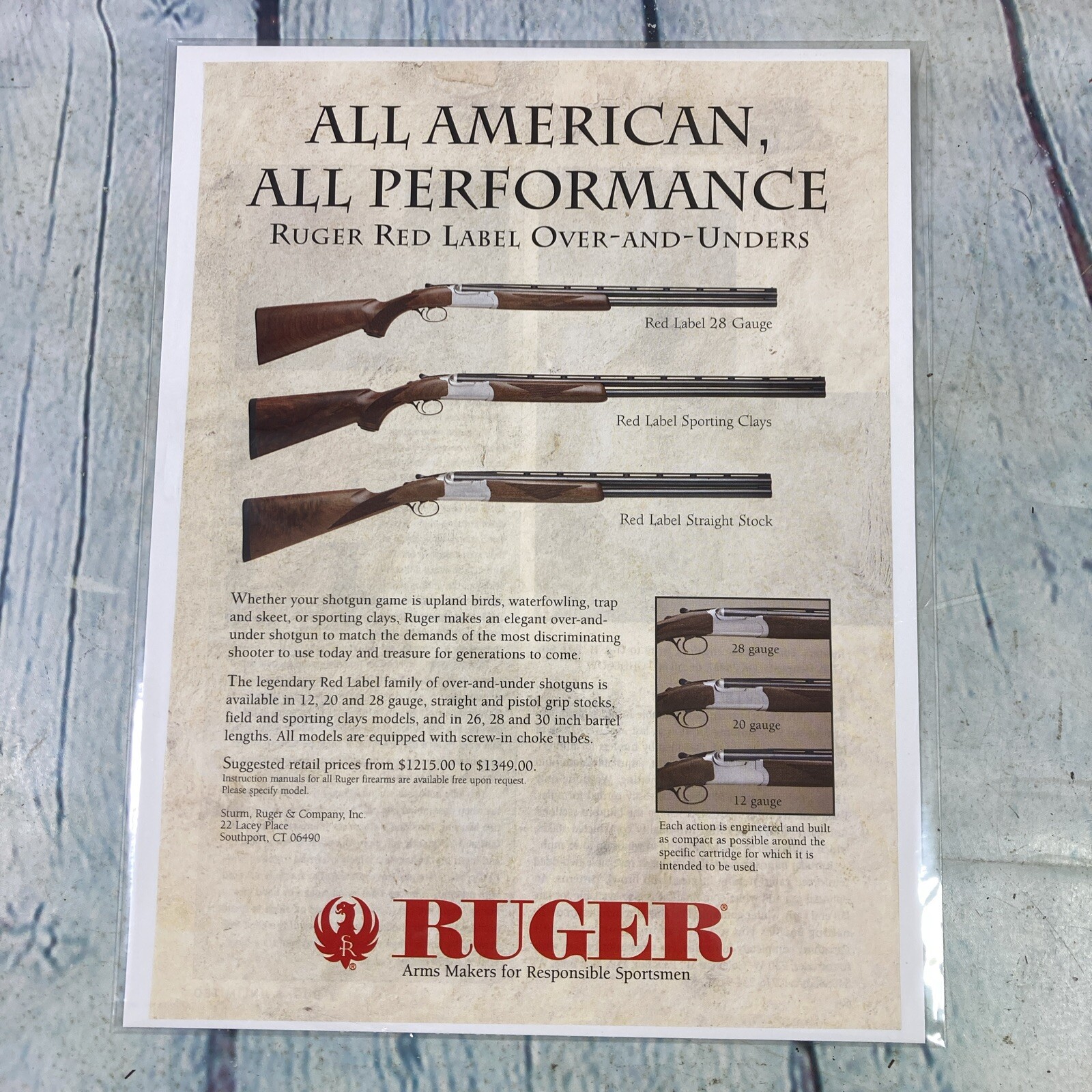 1996 Ruger Over Under Shotguns Vintage Print Ad/Poster Promo Art Magazine Page