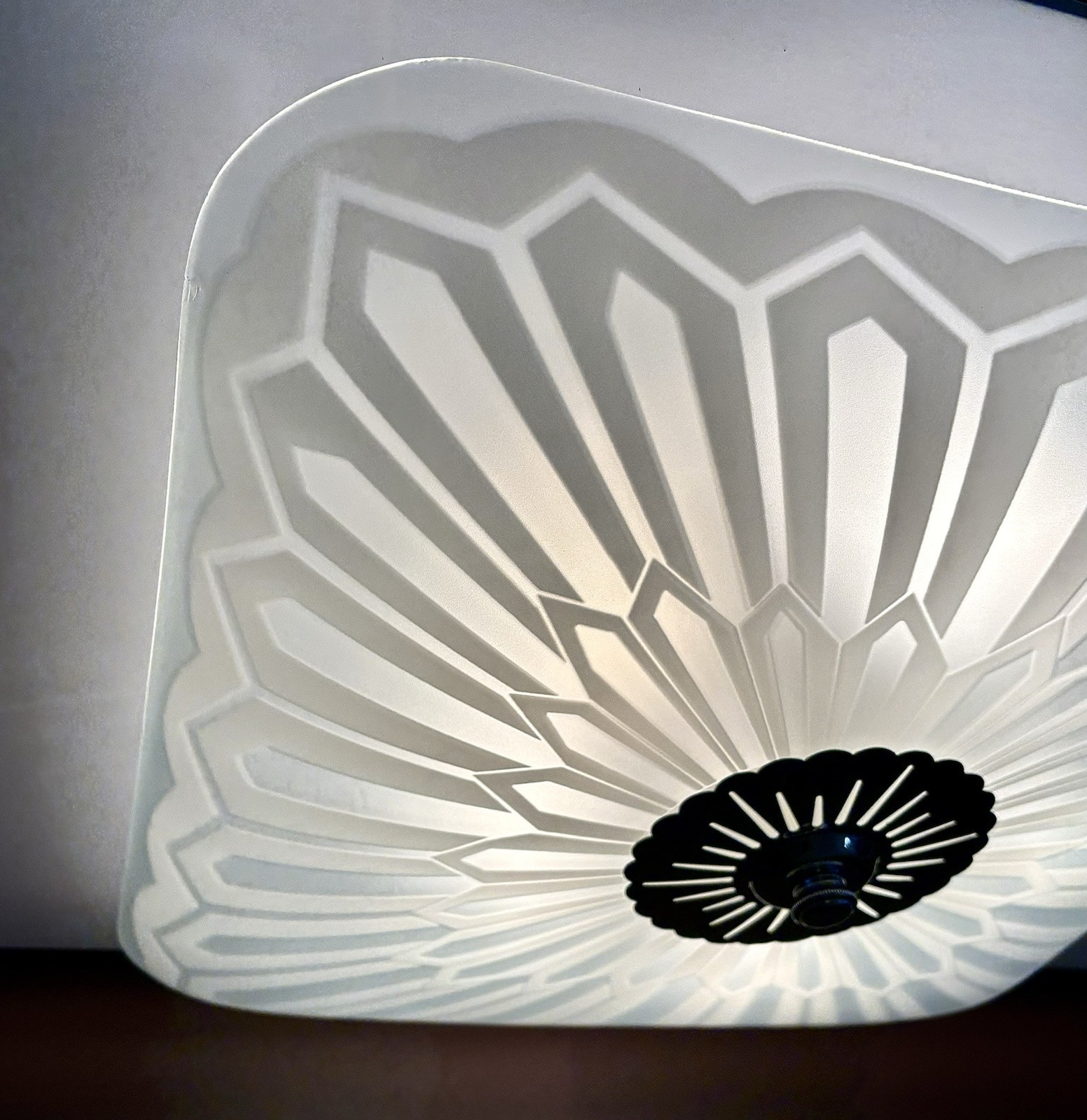 Vintage Lightolier Geometric Light Fixture LARGE Glass Mid Century Modern Deco