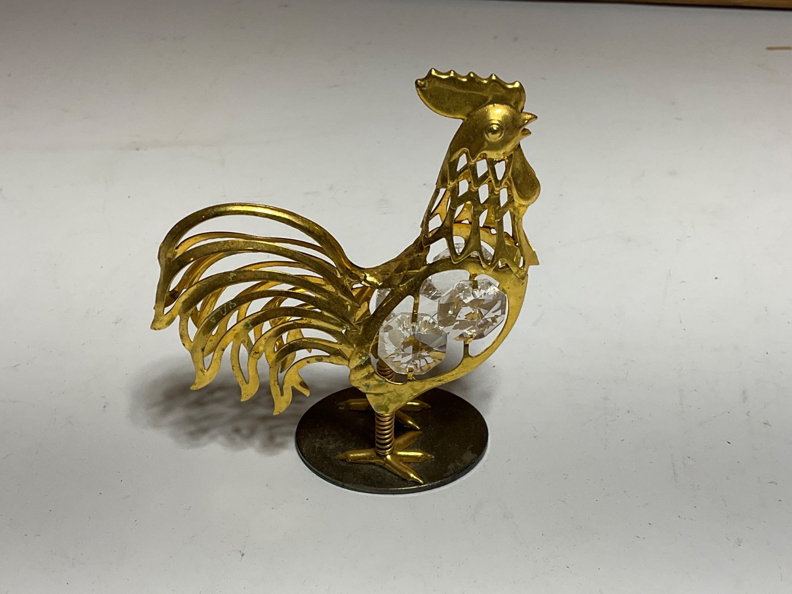 Vintage Millennium 24K Gold Plated Rocking Rooster Figurine Austrian Crystal