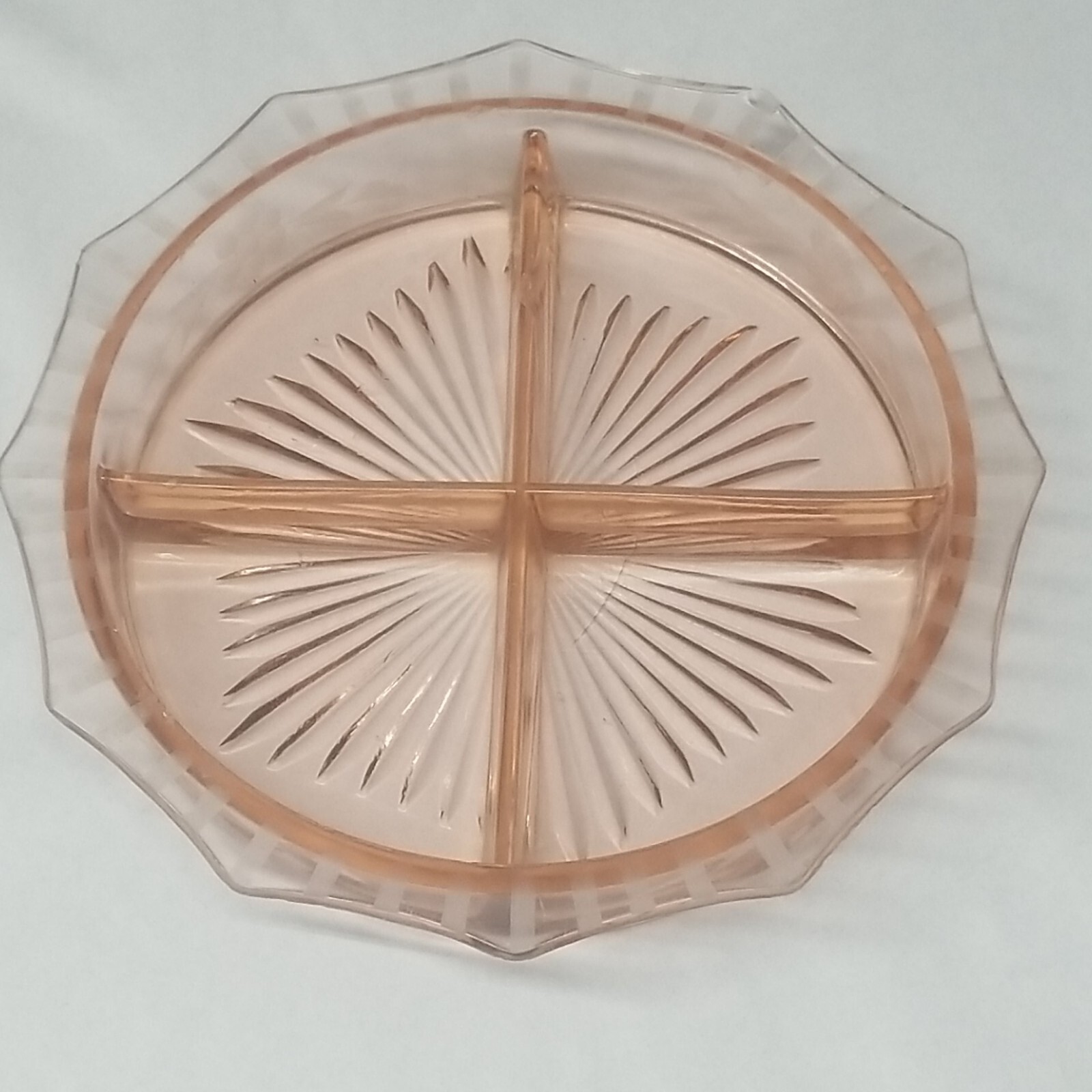 Pink Depression Glass Round Dish Tray Divided 9⅛