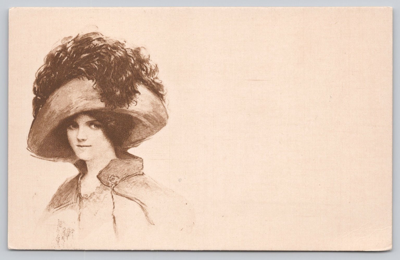 Edwardian Lady Feathered Hat Portrait Postcard Antique Fashion Woman Art PC