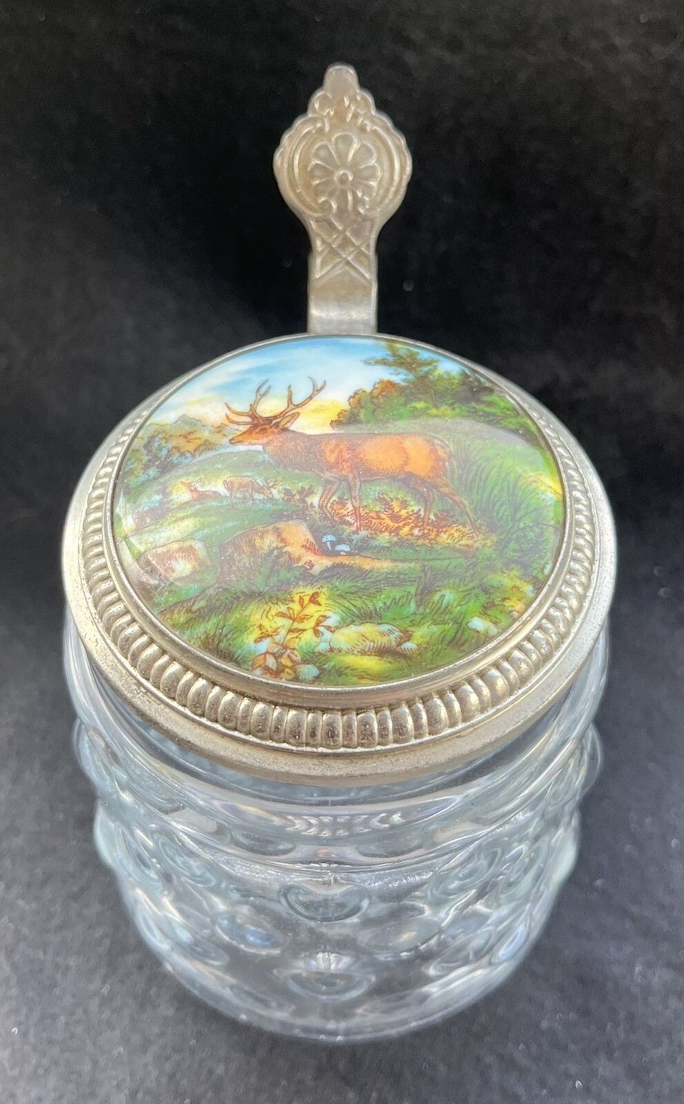 Antique BMF Bierseidel Glass Beer Stein Mug W Germany Enamel Top Mountain Deer Antique BMF Bierseidel Glass Beer Stein Mug W Germany Enamel Top Mountain Deer