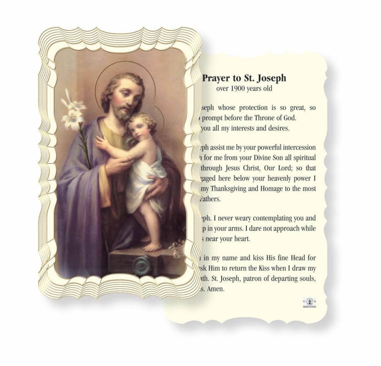 St. Saint. Joseph w/ over 1900 Yr Prayer - Scalloped trim - Paperstock Holy Card