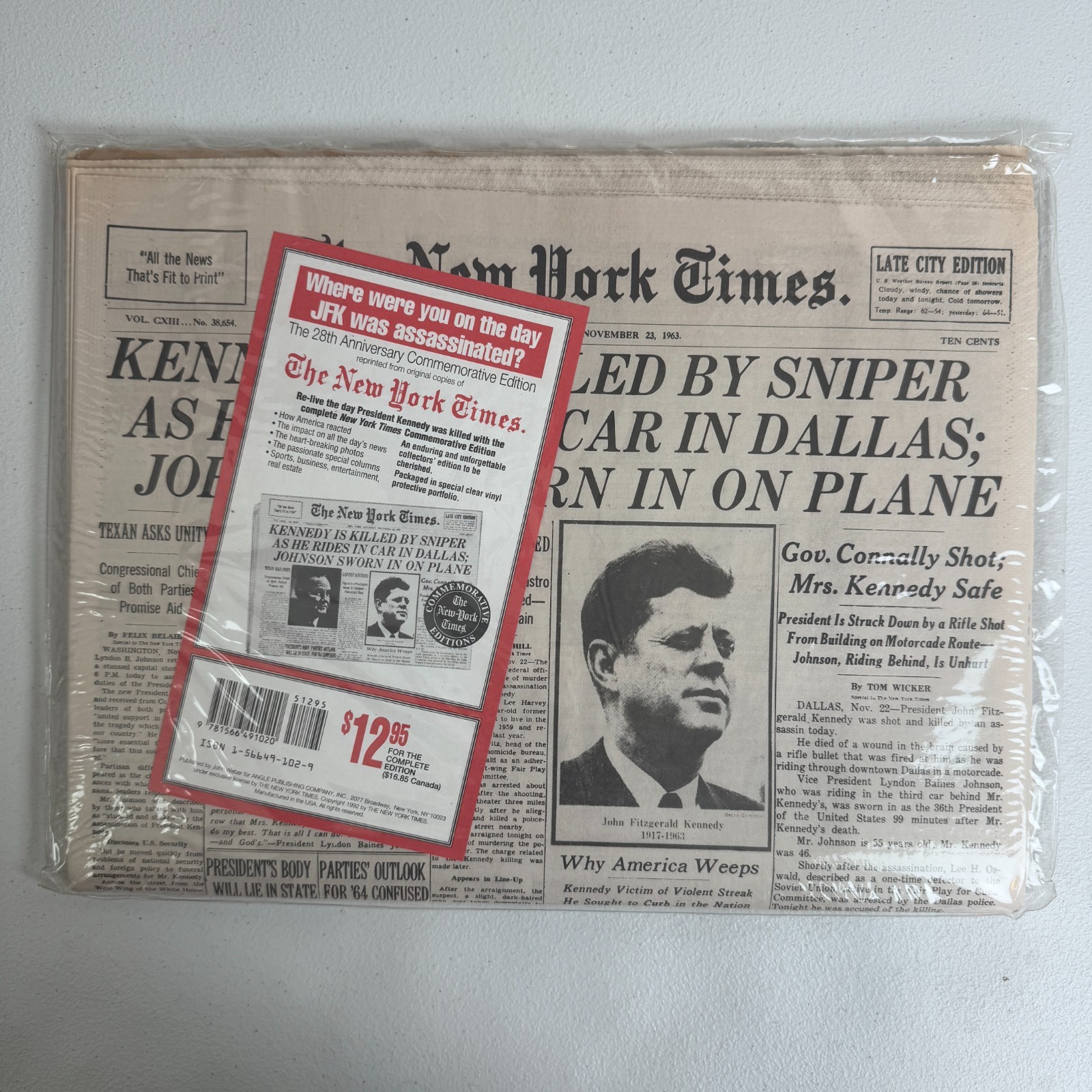 Vintage JFK Assassination Nov 1963 New York Times Paper 28th Anniversary 1991
