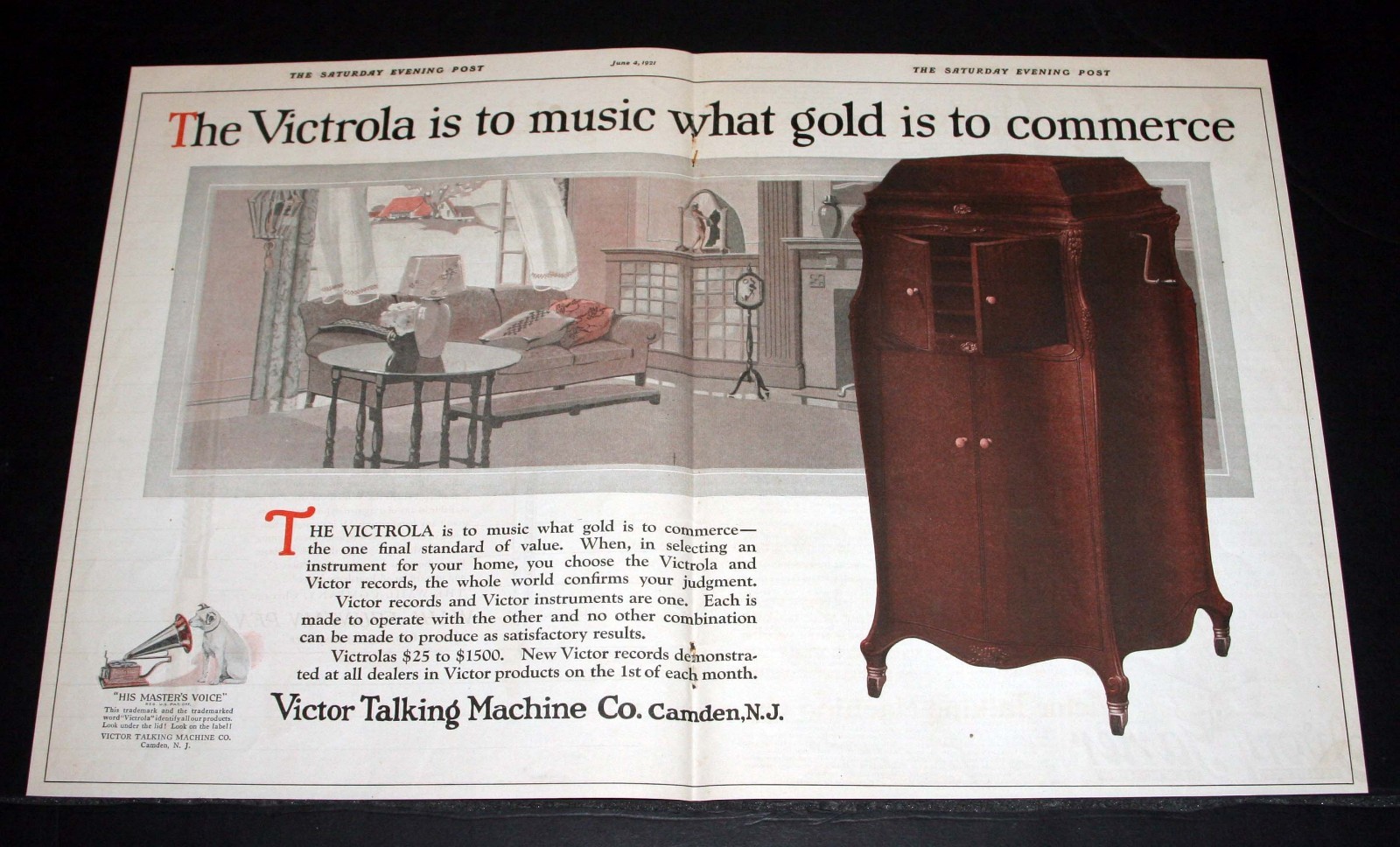 1921 OLD MAGAZINE PRINT AD, VICTOR VICTROLA AND MUSIC, WHAT GOLD IS TO COMMERCE
