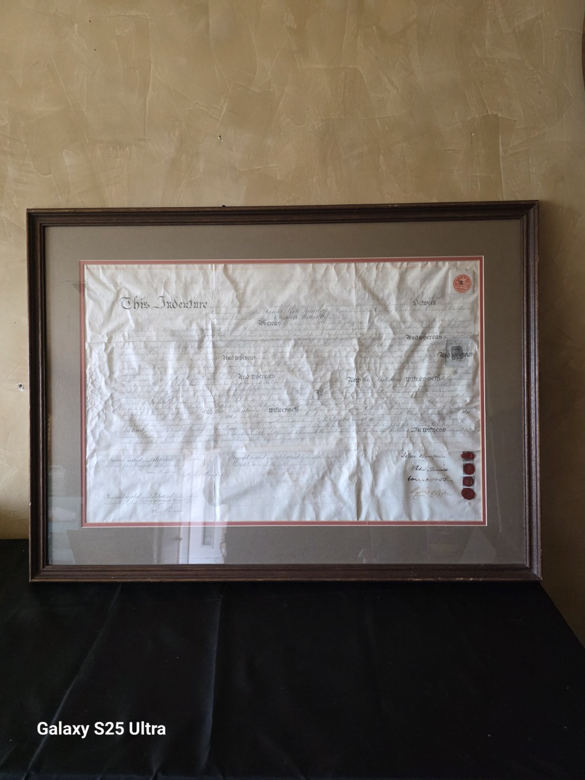 Victorian 1884 British Document Framed Vellum Indenture Deed Impressed Tax Stamp