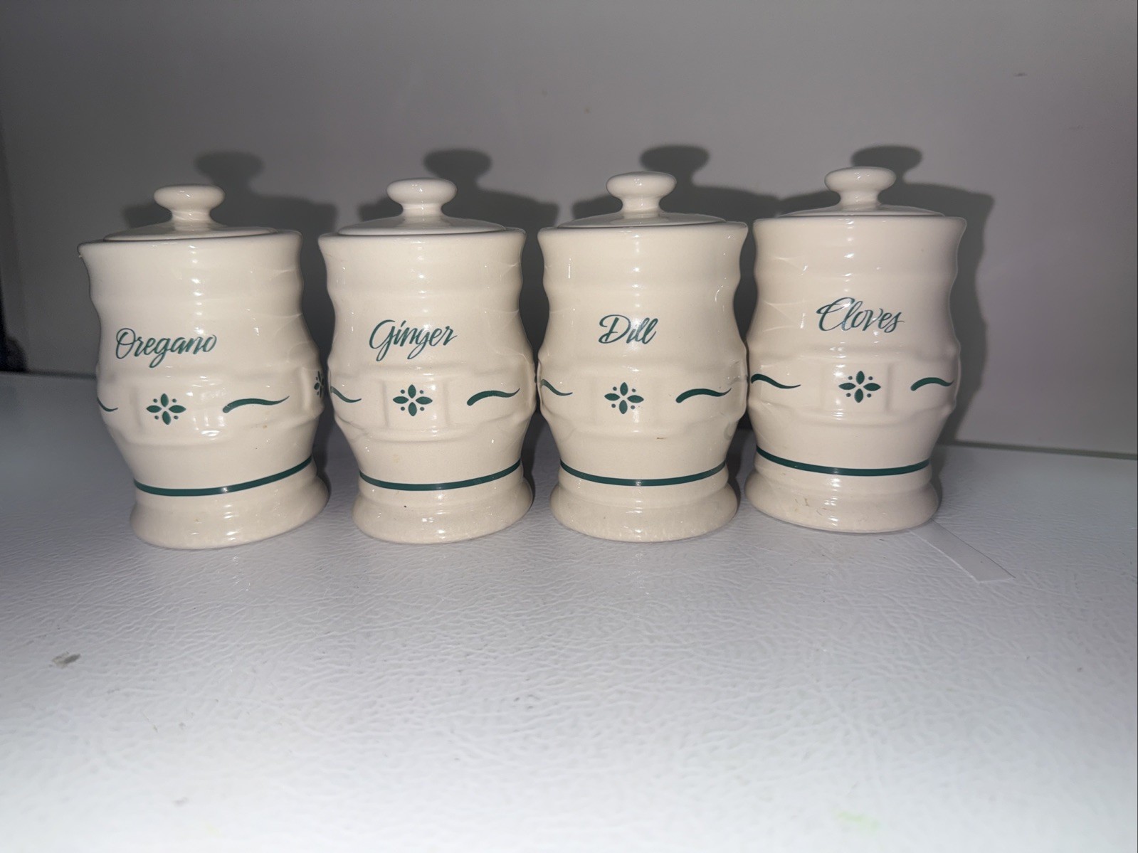 Longaberger Woven Traditions Heritage Green Set Of 4 Spice Jar & Lid