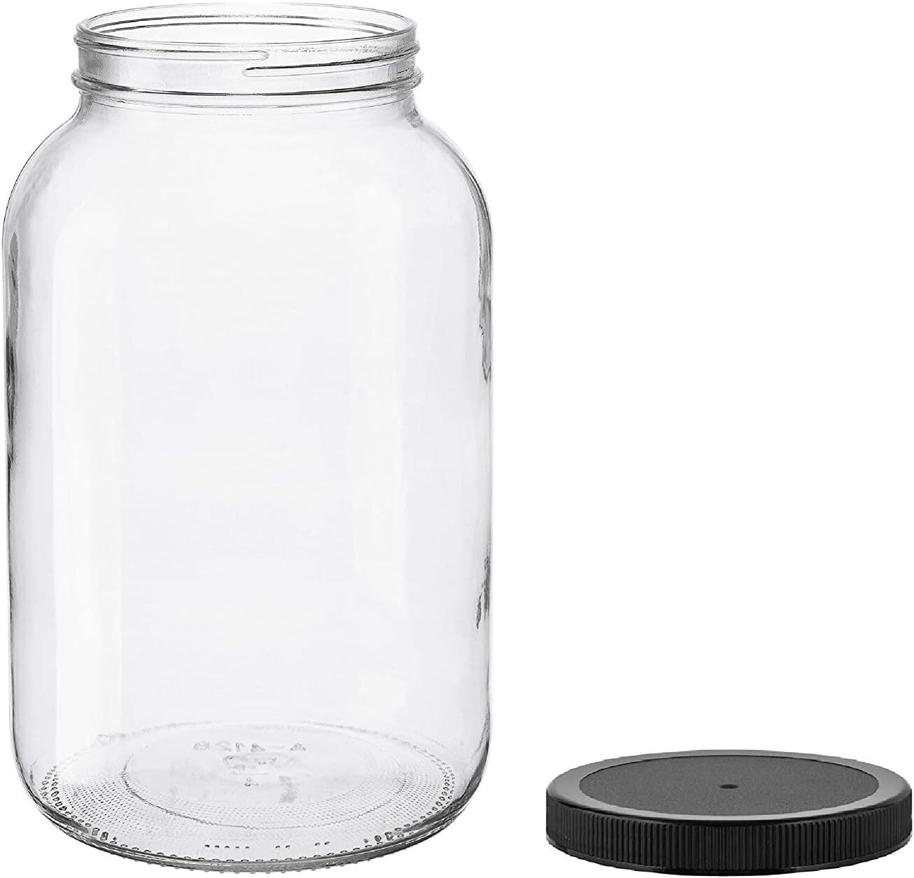 1 Gallon Wide Mouth Glass Jar with Black Plastic Lid - USDA, BPA Free