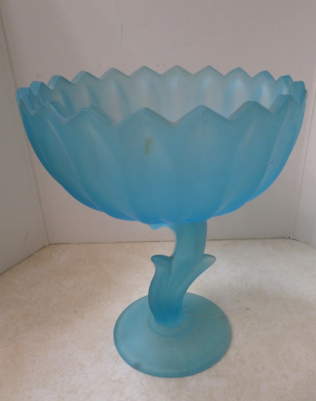 Vintage Indiana Glass Aqua Satin Blue Lotus Blossom W/ Pedestal Base Vase Vintage Indiana Glass Aqua Satin Blue Lotus Blossom W/ Pedestal Base Vase