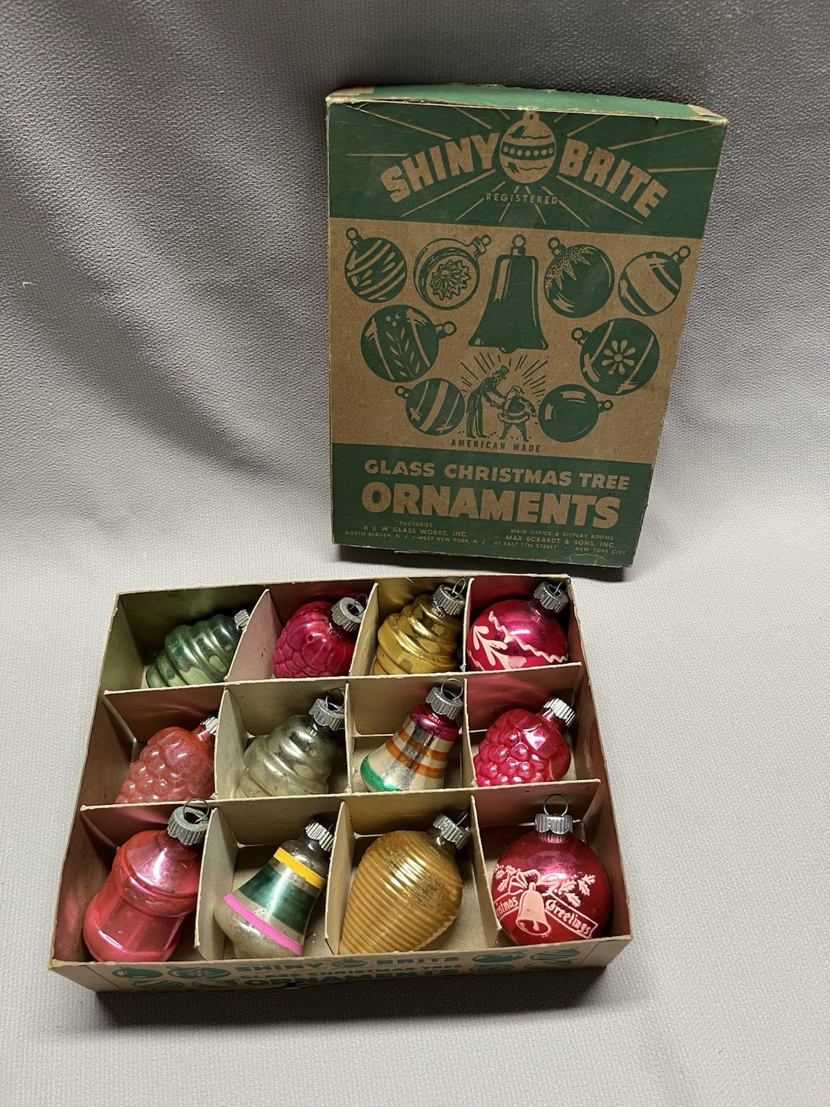 VTG Shiny Brite Mixed Set of 12 Christmas Ornaments Chinese Lantern Bells Etc.