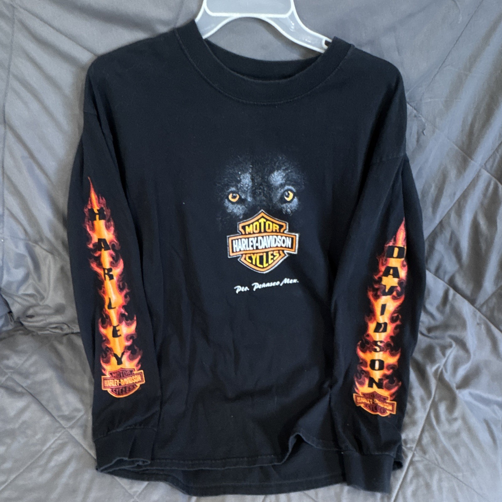 Harley-Davidson Las Penasco Mexico Black Long Sleeve T-Shirt Flames Size L