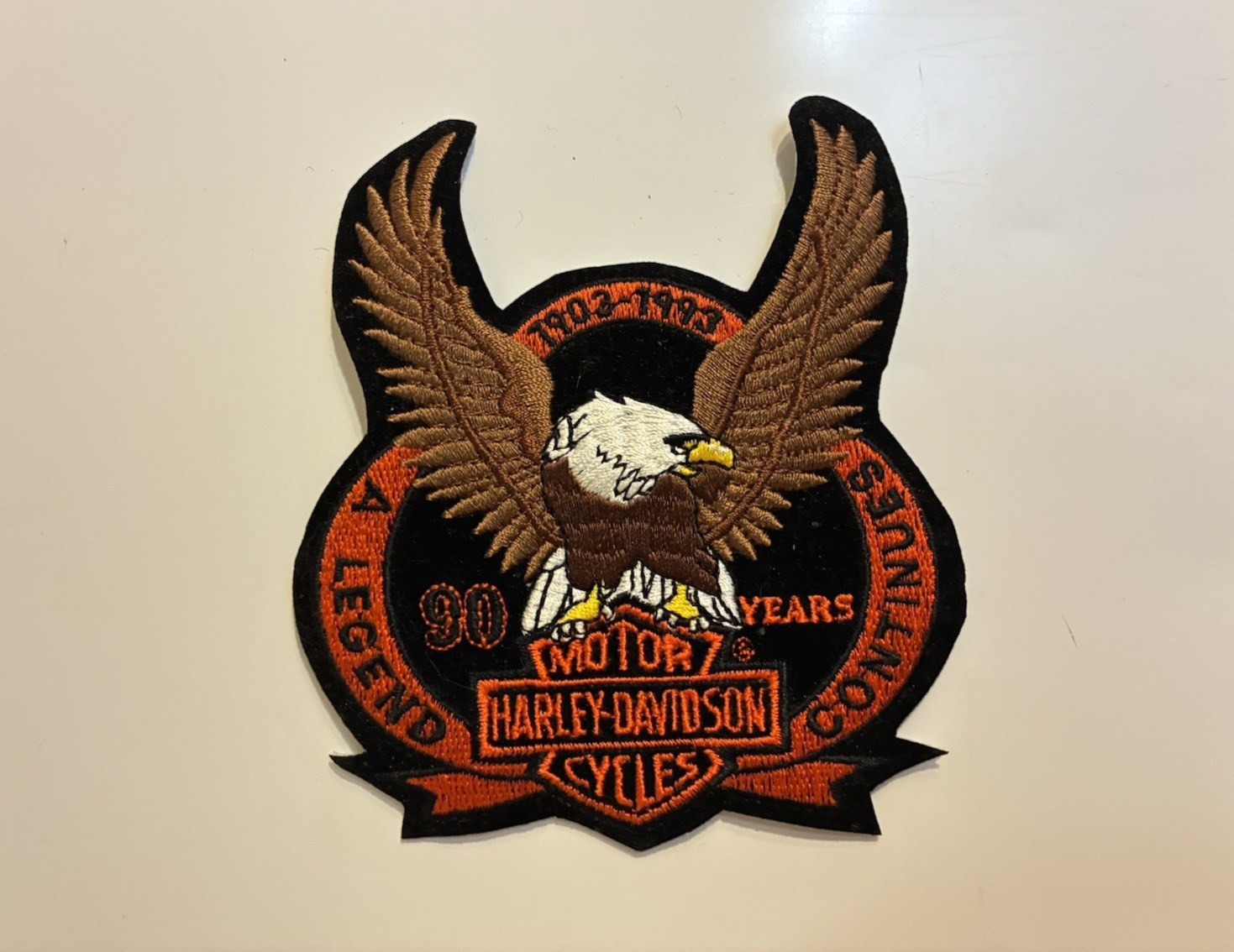 Harley Davidson 4 3/4” A Legend Continues patch 90 years 1993 Motorcycle Eagle