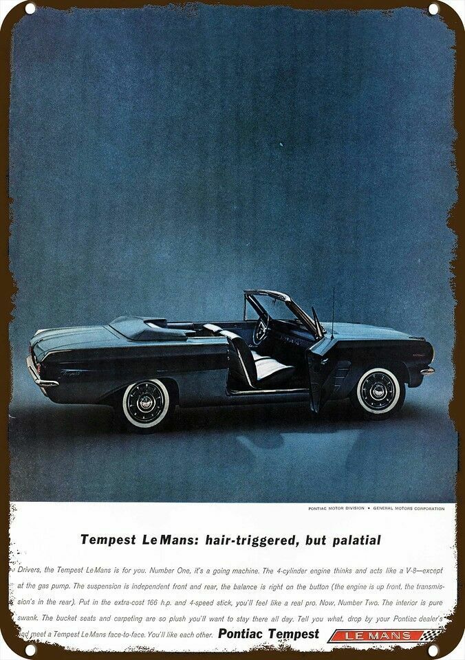 1962 PONTIAC Lemans Tempest Convertible Vintg-Look DECORATIVE REPLICA METAL SIGN