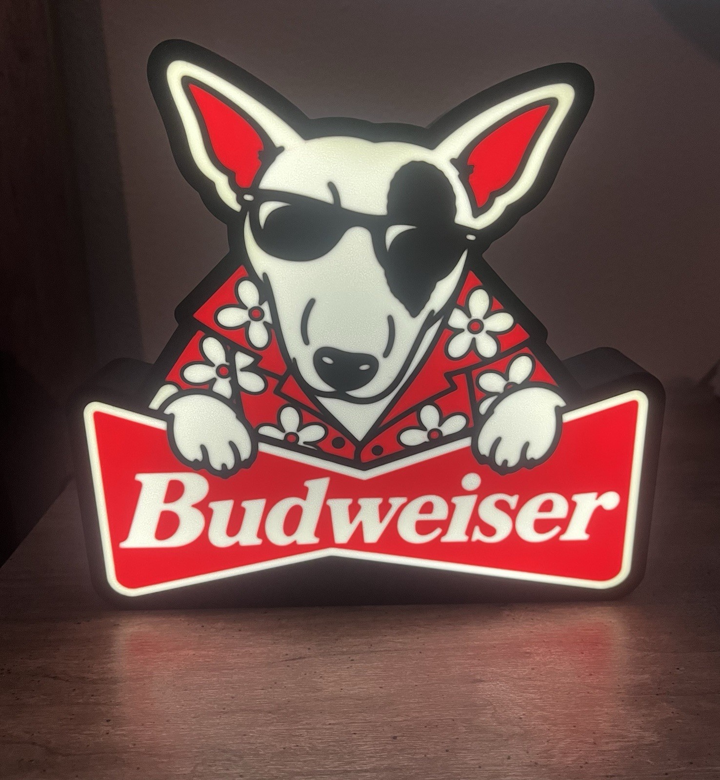 Budweiser Spuds MacKenzie 3D Printed LightBox Desk Sign - LED Bar Decor