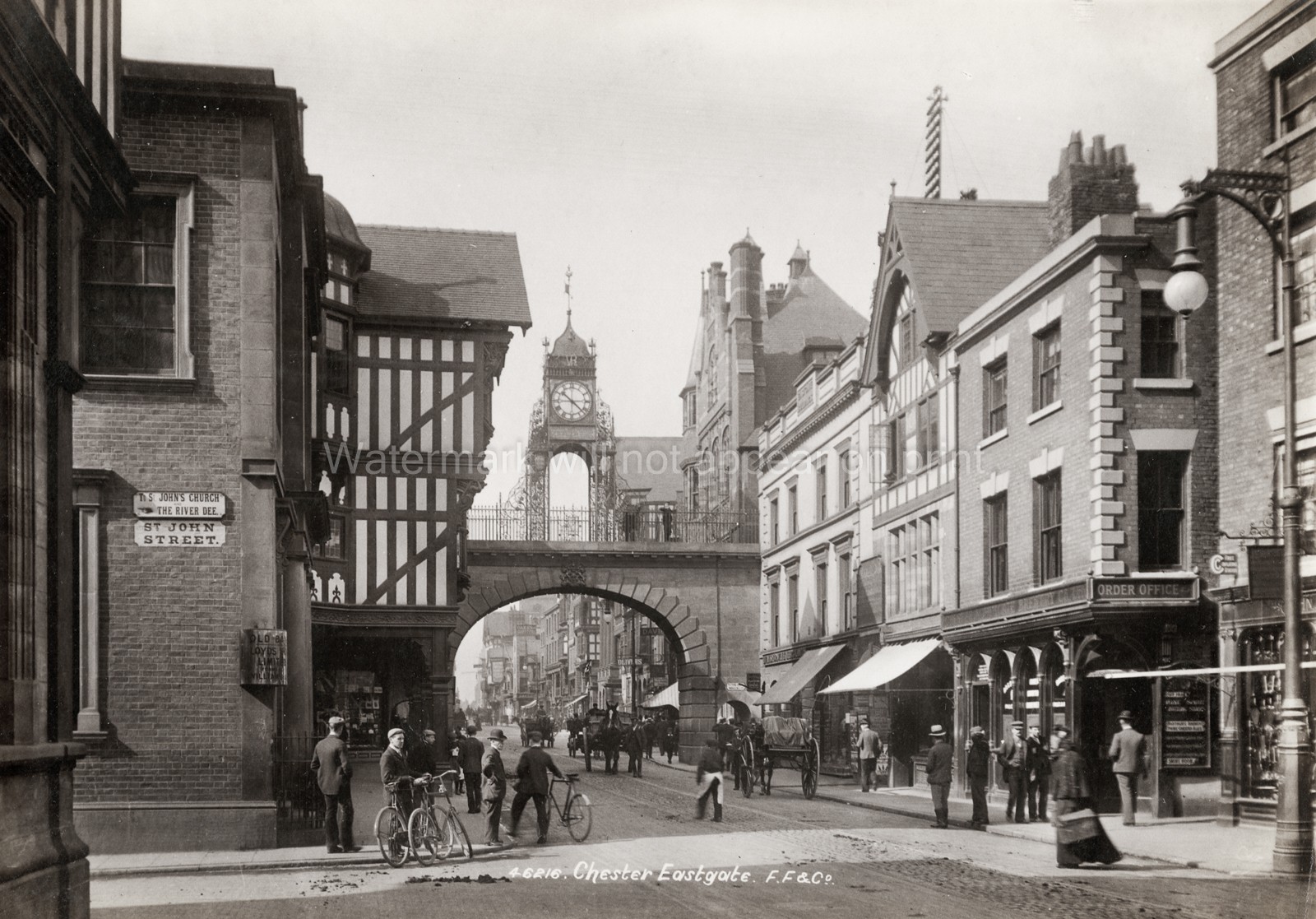Eastgate Chester Clock Tower Tudor Buildings Street Scene Vtg. Photo 19thC.