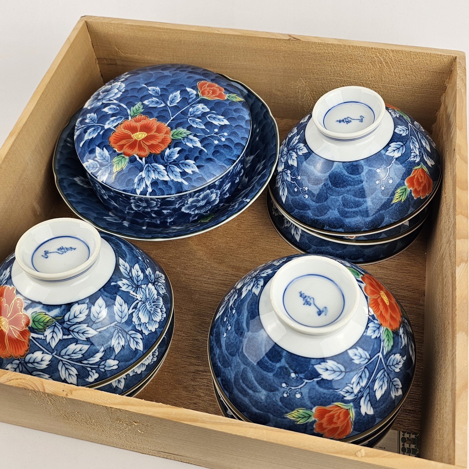 Vintage Nabeshima Imari Ware Somenishiki Peony Blue & White Porcelain Set of 12 Vintage Nabeshima Imari Ware Somenishiki Peony Blue & White Porcelain Set of 12