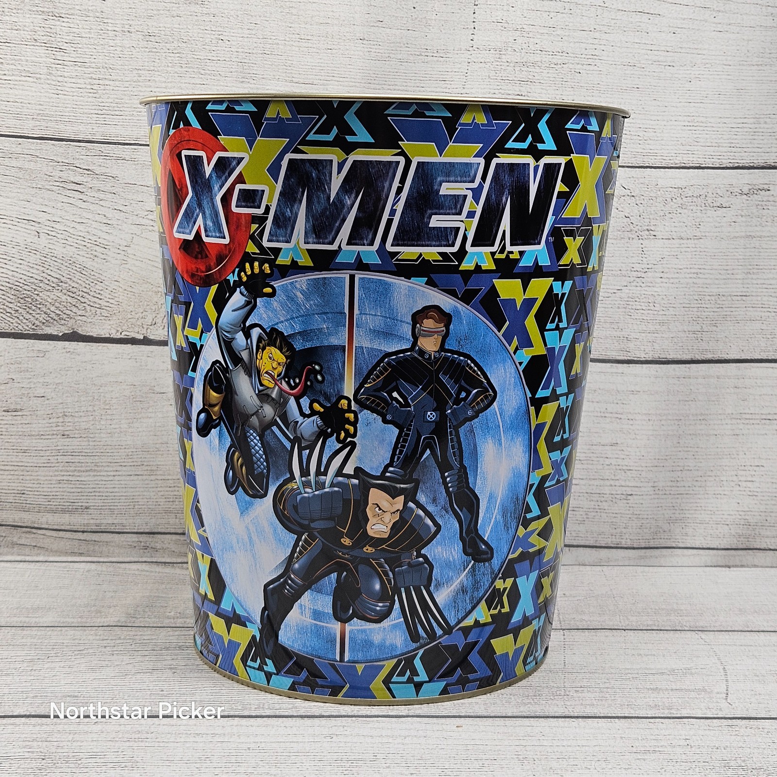 Vintage 2000 Marvel X-Men metal wastebasket/trash can Authentic | Excellent