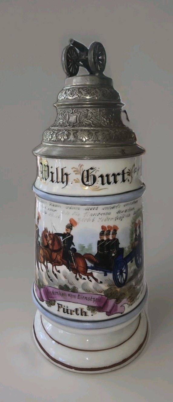 Imperial German Artillery Regiment Porcelain Lithophane Roster Stein 1896/98 Imperial German Artillery Regiment Porcelain Lithophane Roster Stein 1896/98