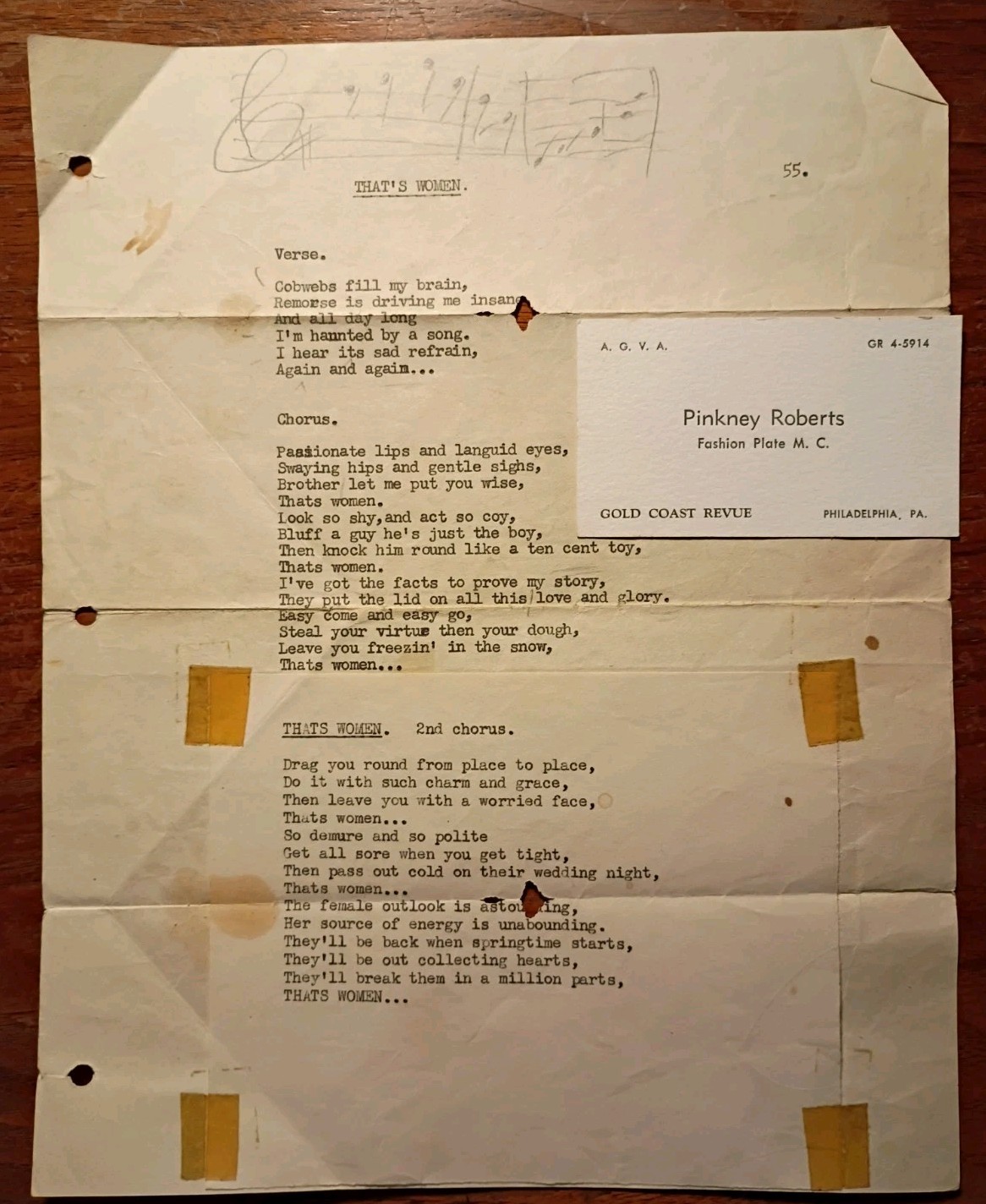 1950s Pinkney Roberts Comedy Routine Song Sheet \ 1950s Pinkney Roberts Comedy Routine Song Sheet \