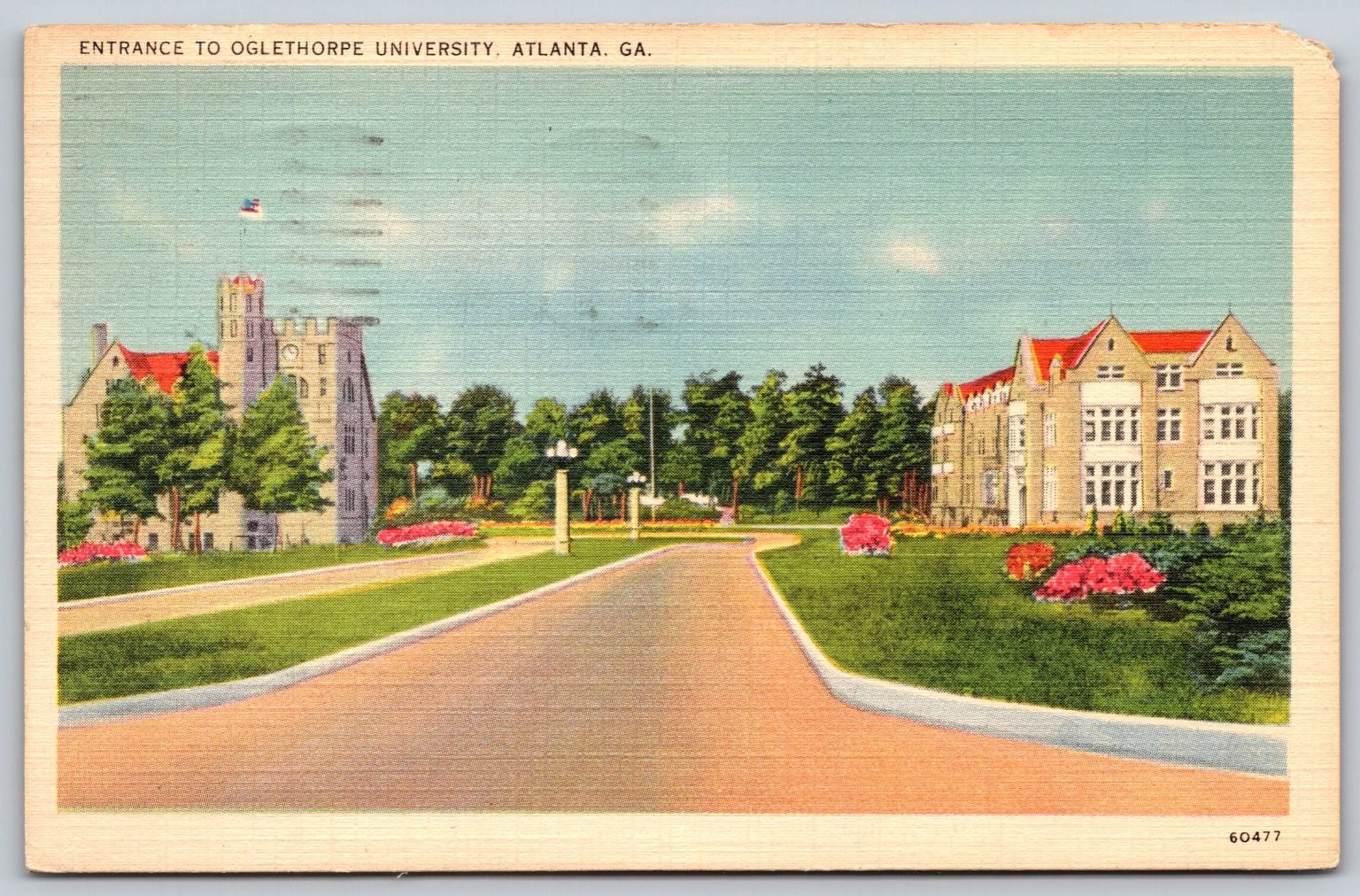 Vintage Linen Postcard Entrance to Oglethorpe University Atlanta GA 1939 A177
