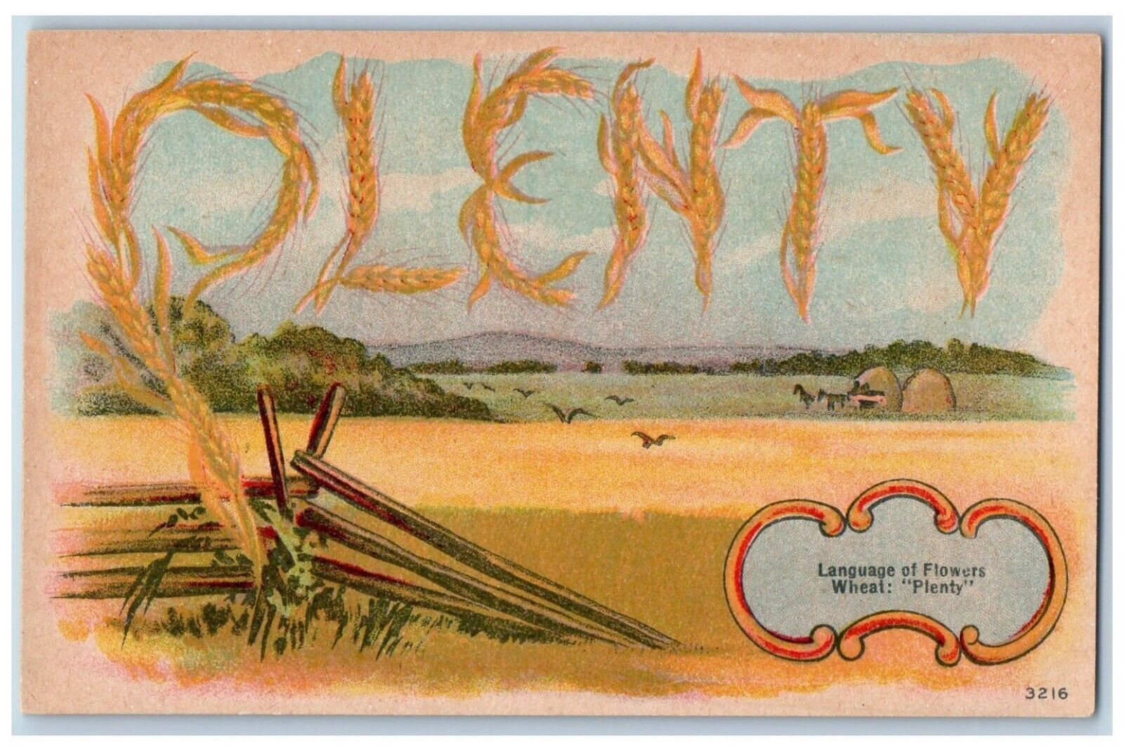 Language Of Flowers Romance Postcard Wheat Plenty Scene Field c1910\'s Antique Language Of Flowers Romance Postcard Wheat Plenty Scene Field c1910\'s Antique