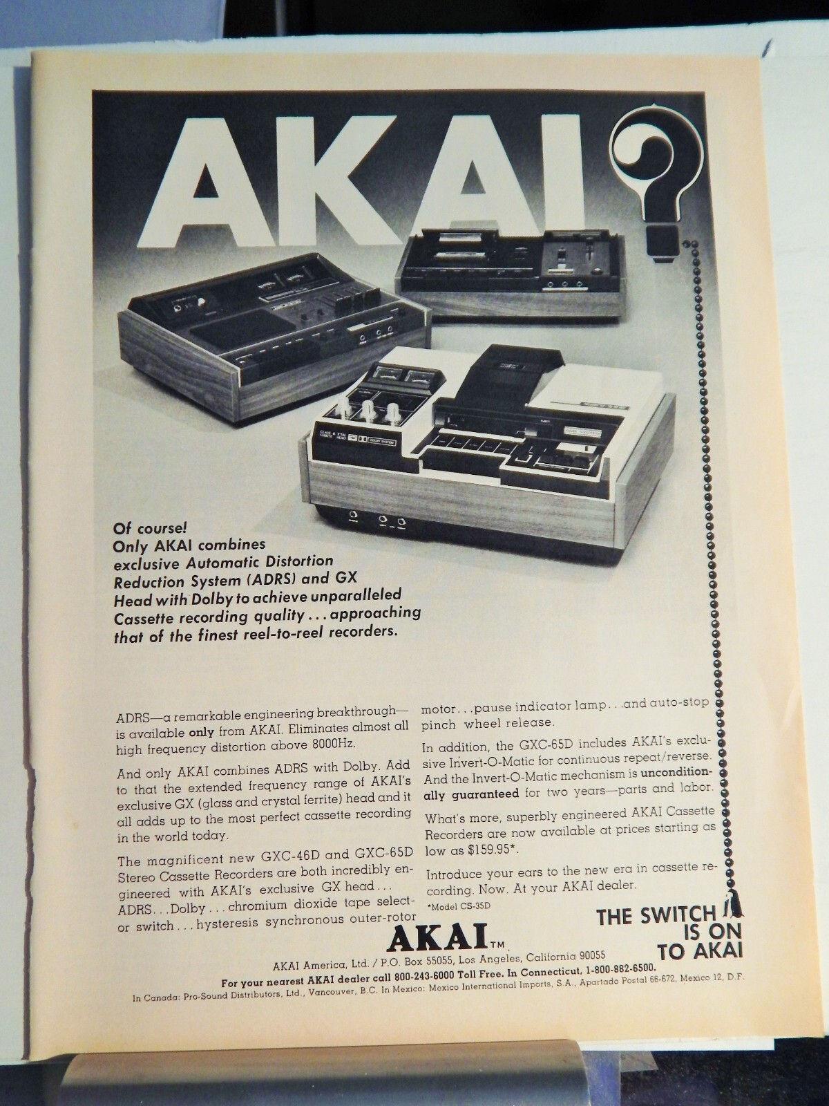 AKAI AUDIOPHILE CASSETTE DECKS   ORIG. VTG 1972 ADVERTISEMENT