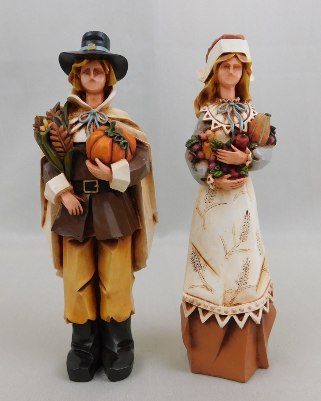 Vintage 90s Pacific Rim Cubist Resin Pilgrim Figurines Thanksgiving Fall Harvest