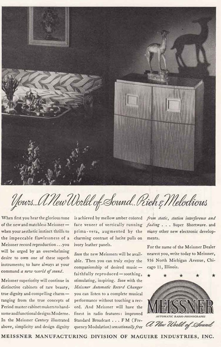 1946 Meissner: New World of Sound, Rich and Melodious Vintage Print Ad 1946 Meissner: New World of Sound, Rich and Melodious Vintage Print Ad