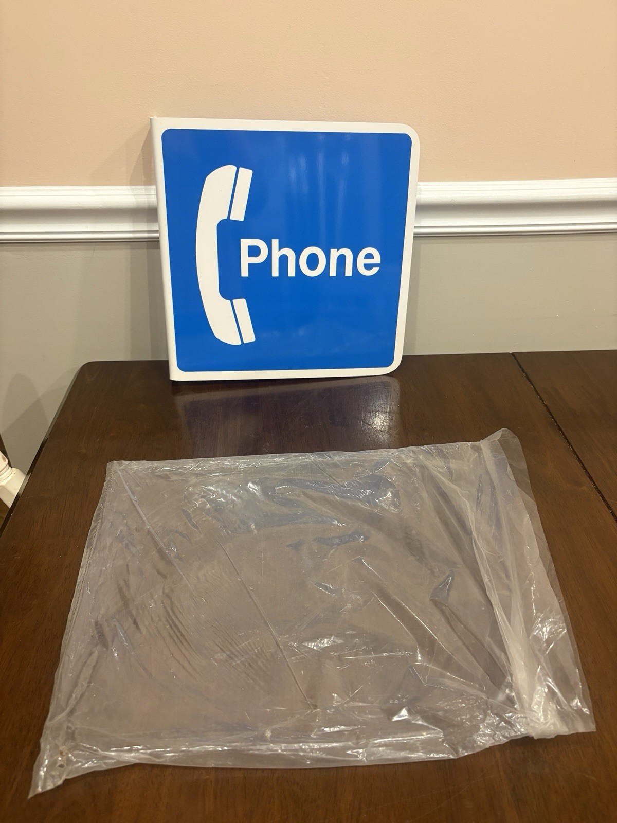 NOS VTG PUBLIC TELEPHONE PHONE 12”x12” Vinyl DOUBLED SIDED FLANGE MOUNT SIGN
