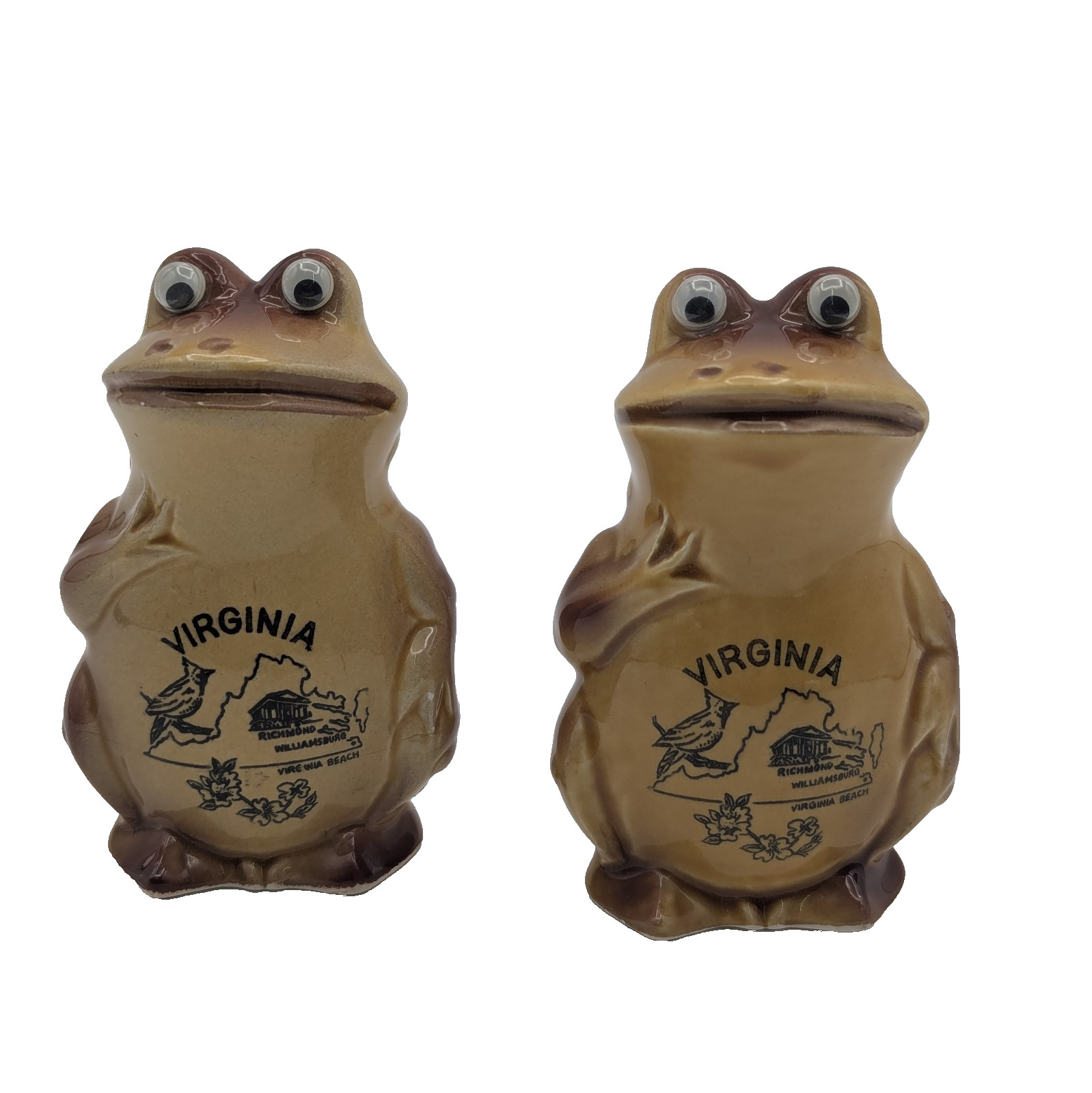 Vintage Whimsical Googly Eyed Toad Frog Virginia Salt & Pepper Shakers Capsco
