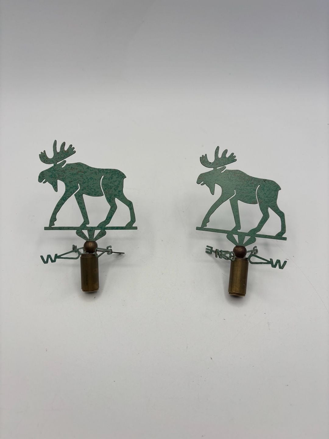 Vintage 1995 Design Goods Moose Weathervane Lamp Finial - pair - cabin