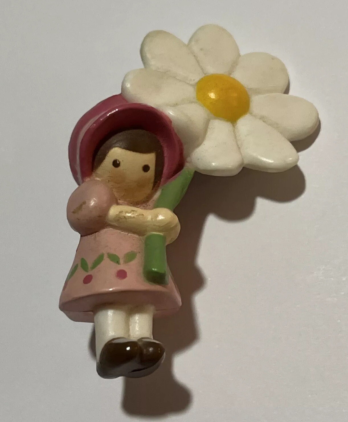 Hallmark Vintage 1978 Pink Pixie Girl W/Daisy Flower Collectible Brooch Pin