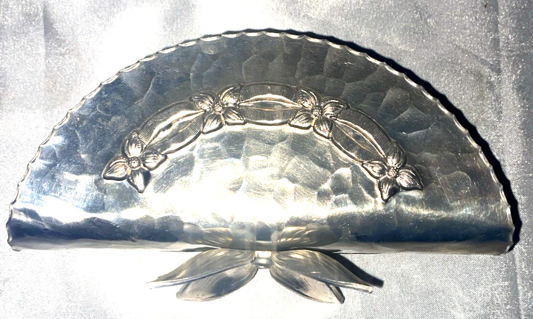 Vintage Hammered Aluminum Napkin/letter Scalloped Edge Petal Feet MCM