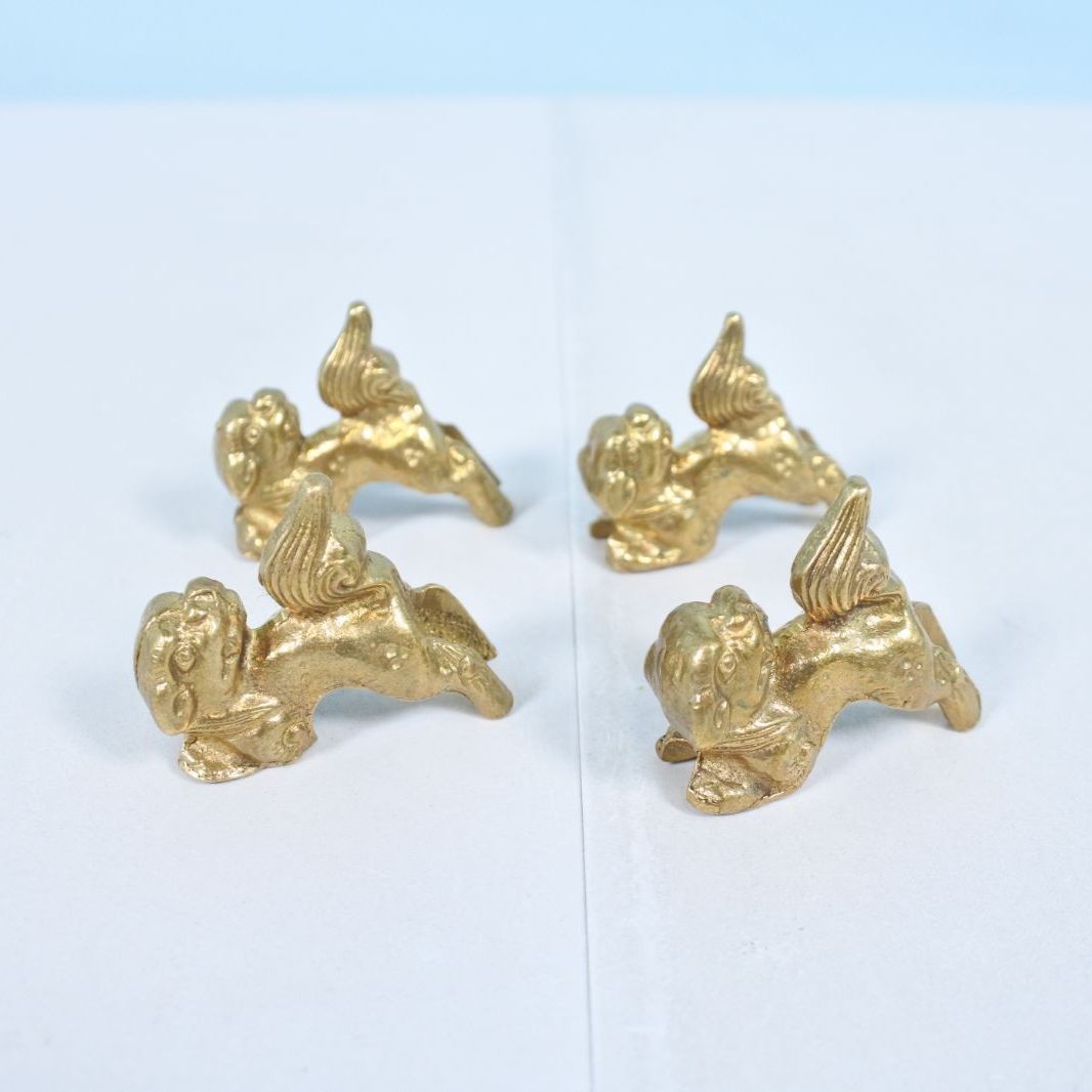 Antique Brass Sea Lion Menuki Flower Ornament 4pc Set for Swords Japan
