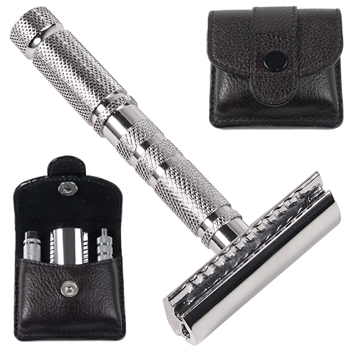  Parker Safety Razor A1R Travel Double Edge Razor- Leather Carrying Case 