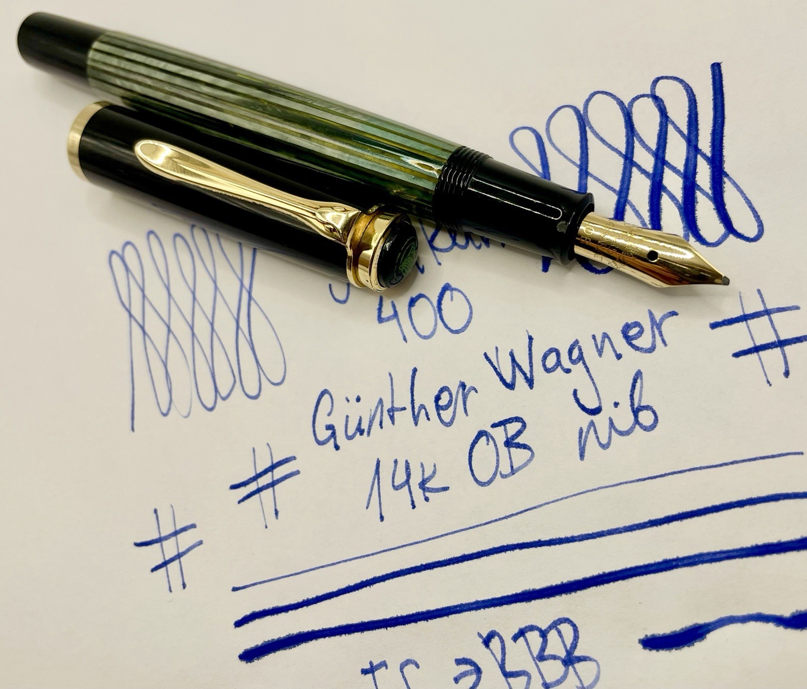 Mint 1953 PELIKAN 400 GREEN Striated Fountain Pen- 14k OB Nib- Restored- 140