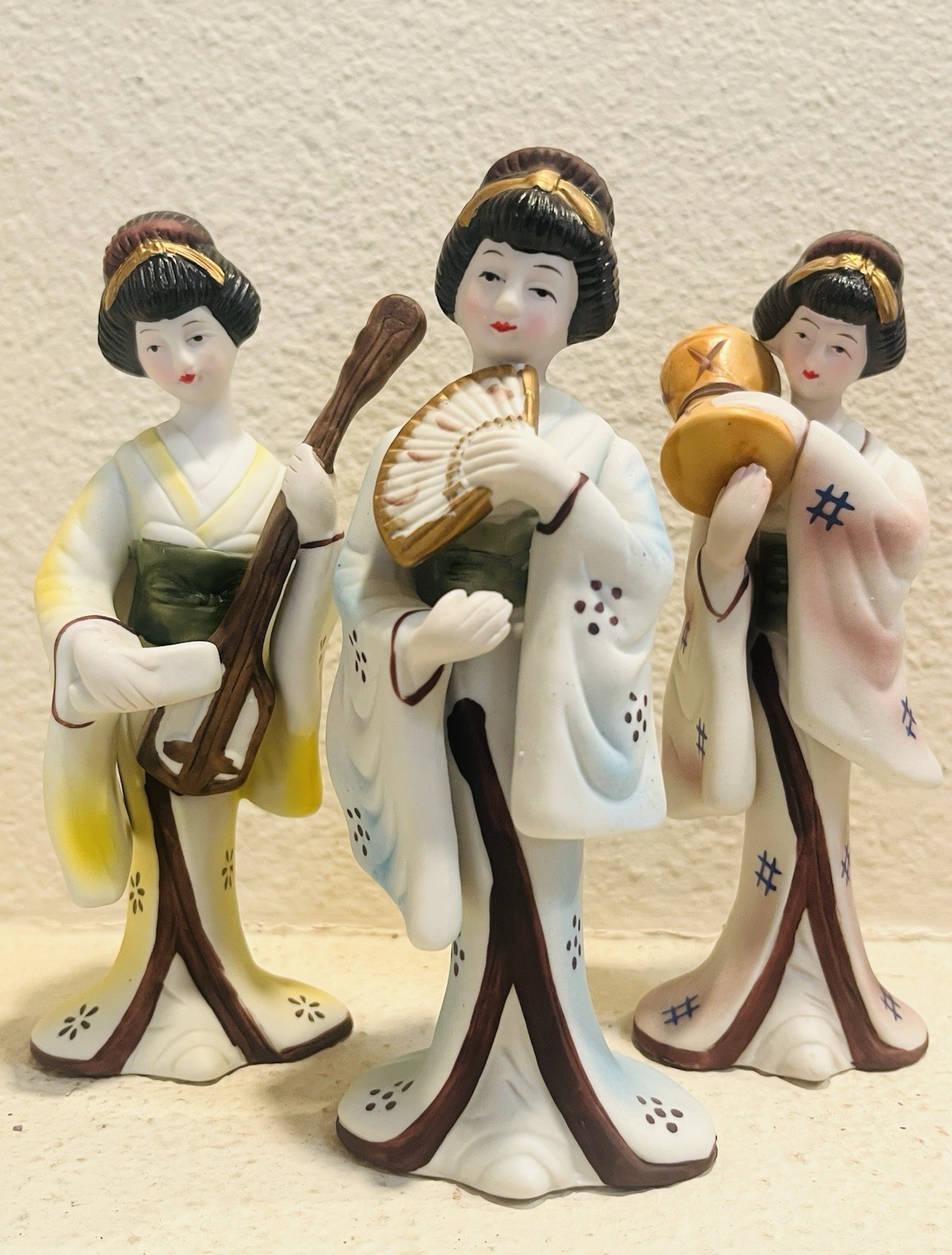 Vintage UCGC Japanese Geisha Ceramic Musical Figurines, set of 3