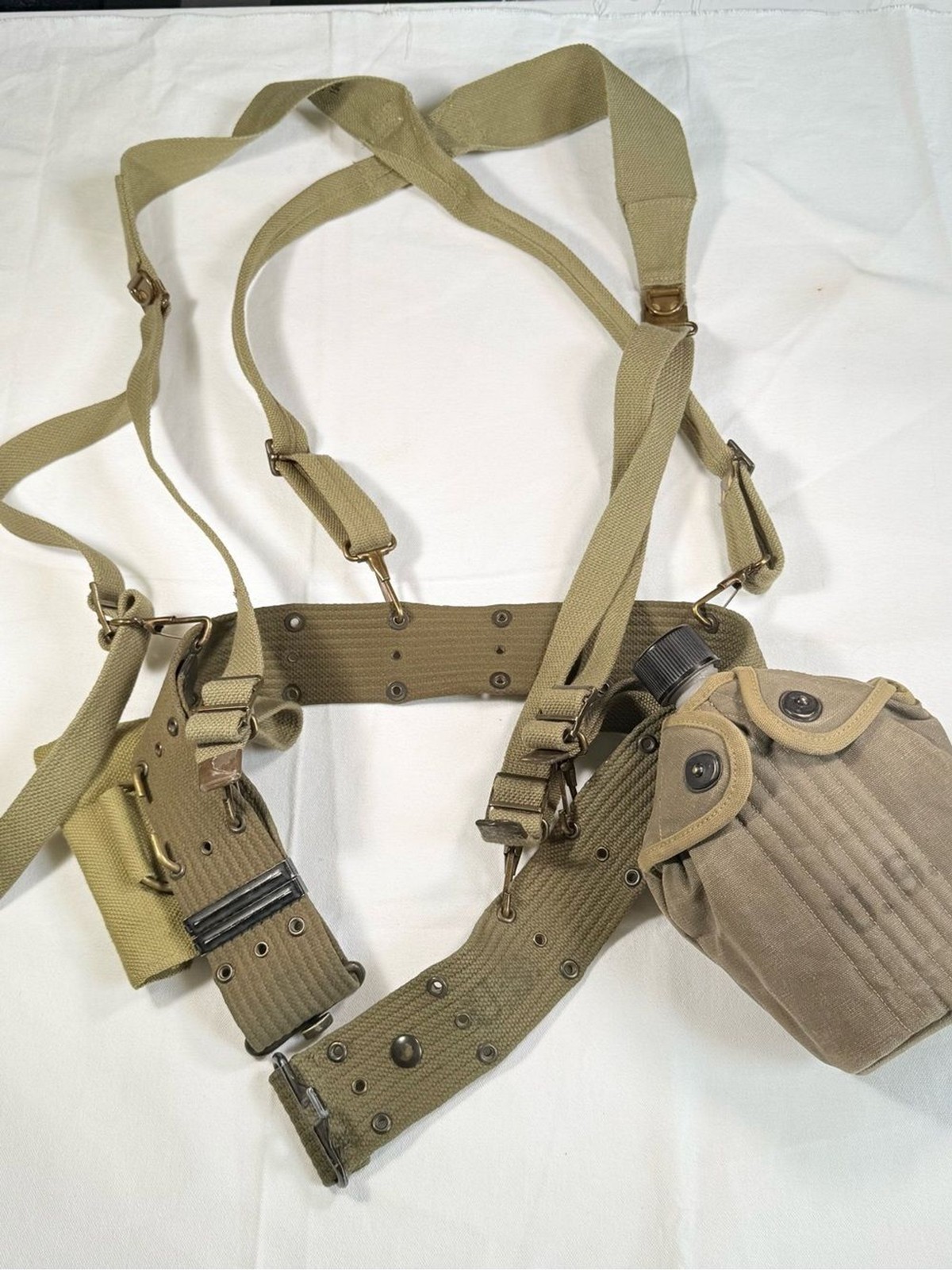 WWII US Army Web Gear Rig M1936 Belt Suspenders 1942 JEFF QMD Canteen 1944 Pouch