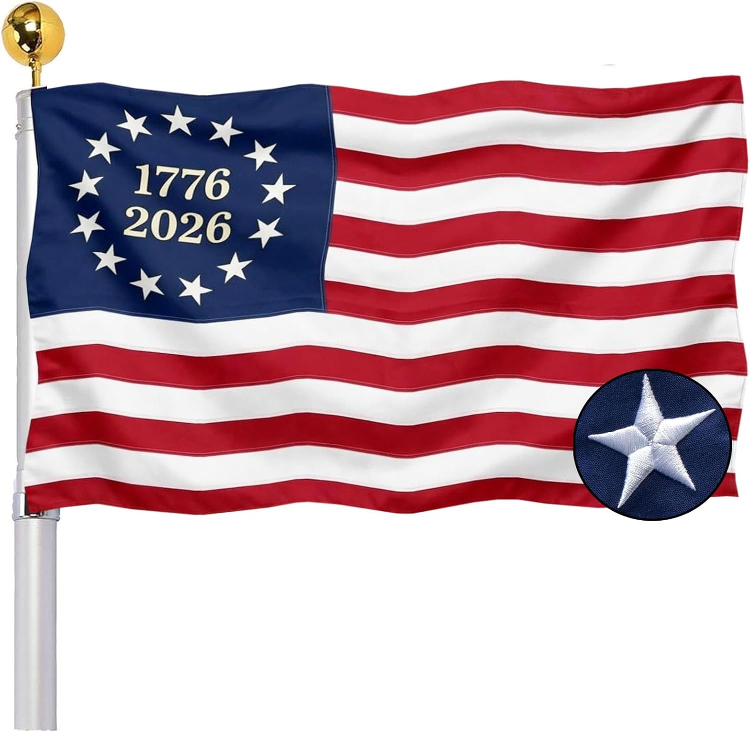 Embroidered 1776 250 Anniversary USA Flags 3X5 Outdoor- Betsy Ross American 2026