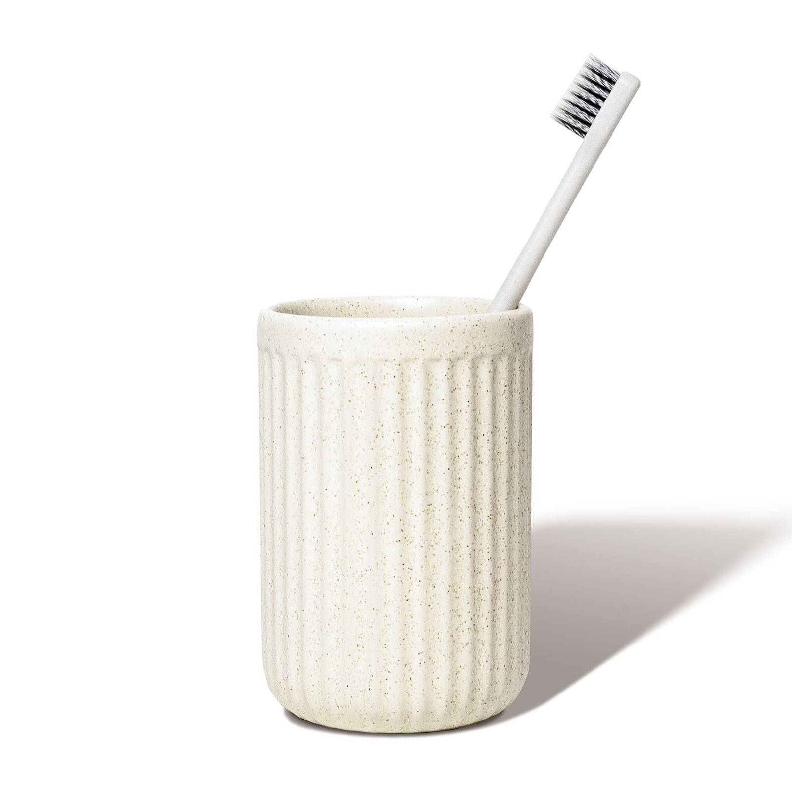 Beige Ceramic Toothbrush Holder, Speckled Rippled Tumbler | Bathroom Vanity A... Beige Ceramic Toothbrush Holder, Speckled Rippled Tumbler | Bathroom Vanity A...
