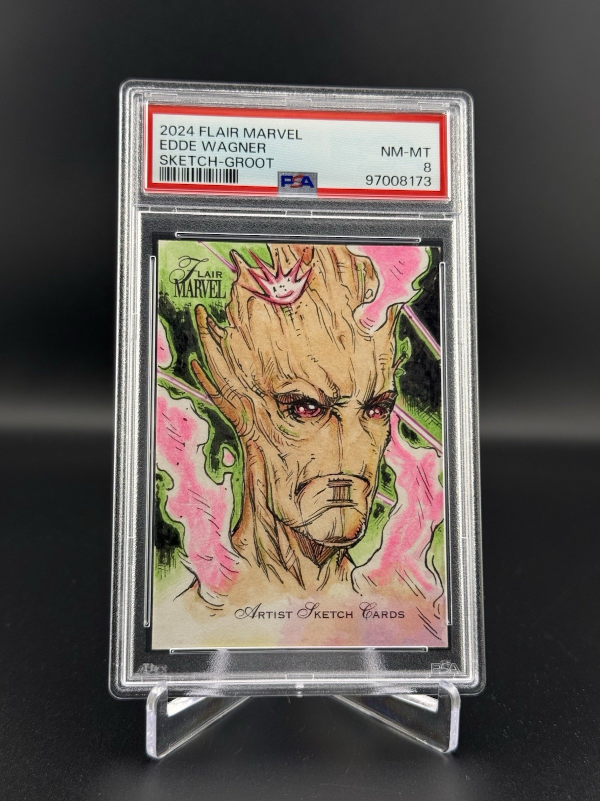 Edde Wagner Groot Sketch 1/1 - 2024 Upper Deck Flair Marvel PSA 8