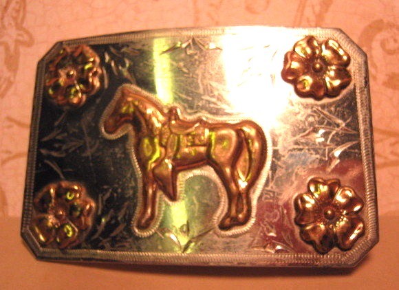 Authentic Vintage RICARDO Standing Horse with Saddle Nickel Silver Belt Buckle 