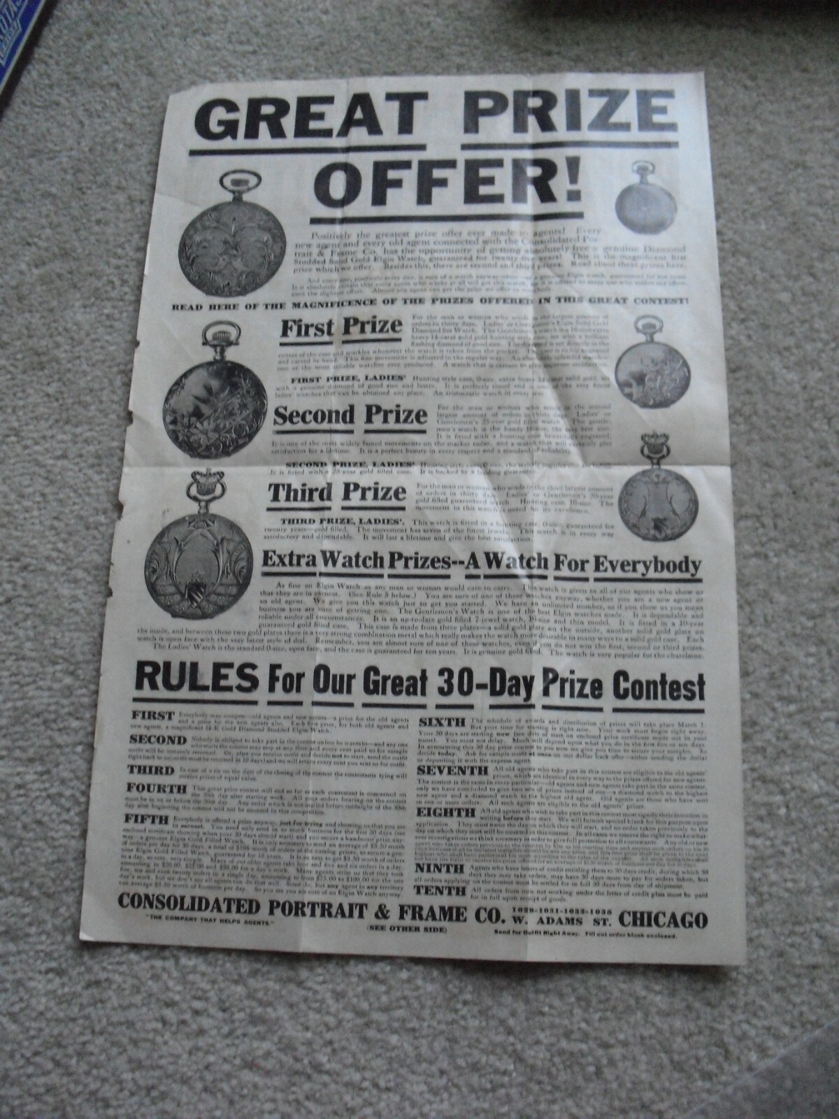Vintage 1910s Paper Window Sign Elgin Diamond Studded Watch Promotion