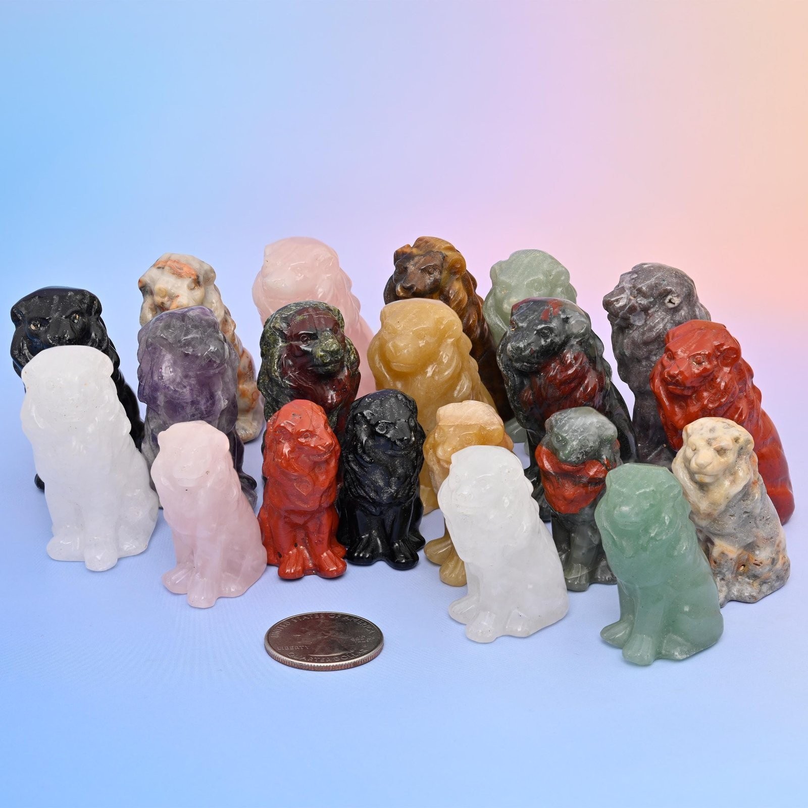 1.5 and 2 Inch Lion Gemstone Carving Crystal Animal Figurine 12 Stones