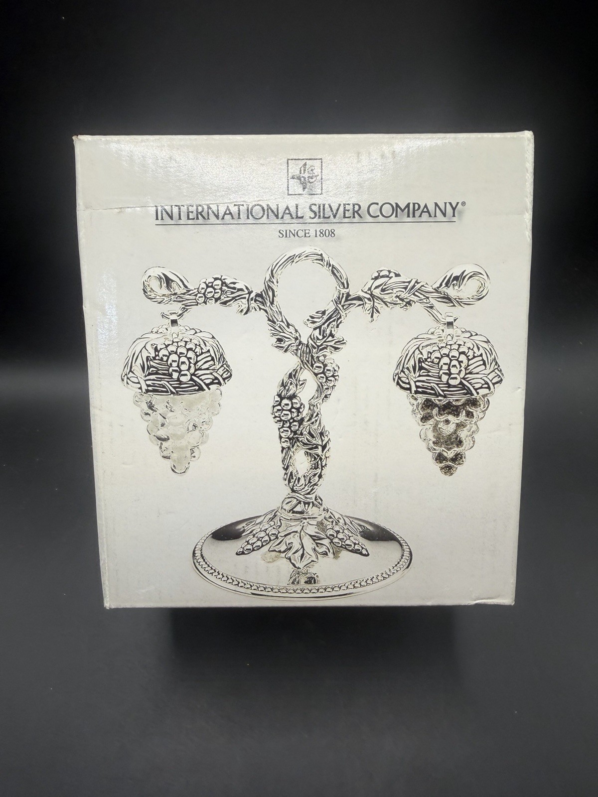 International Silver Co Bordeaux Swing Salt Pepper Stand Crystal NIB 