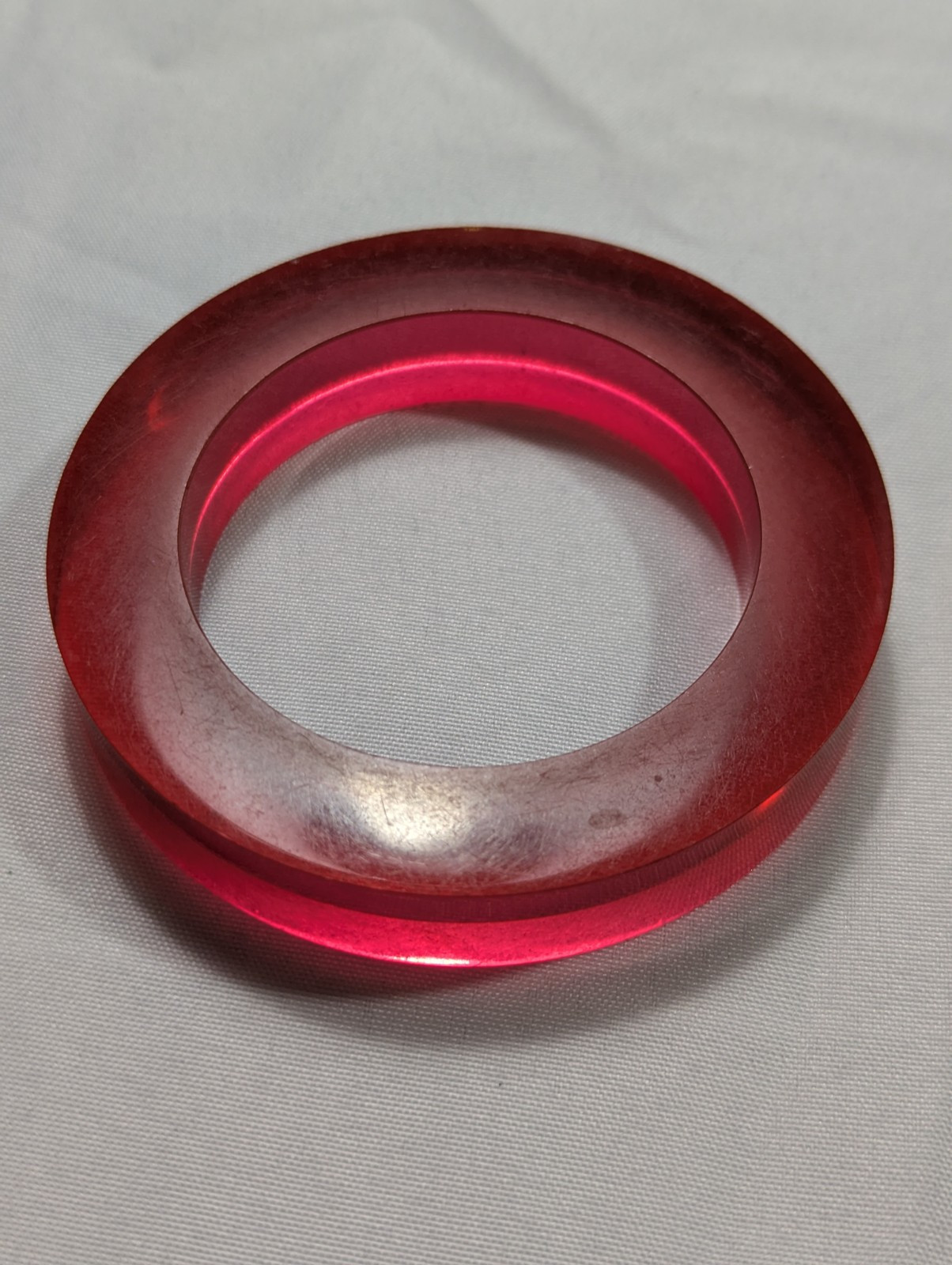 Vintage Lucite Bakelite ? Chunky Cranberry Red Bangle  Bracelet 3 3/4” 